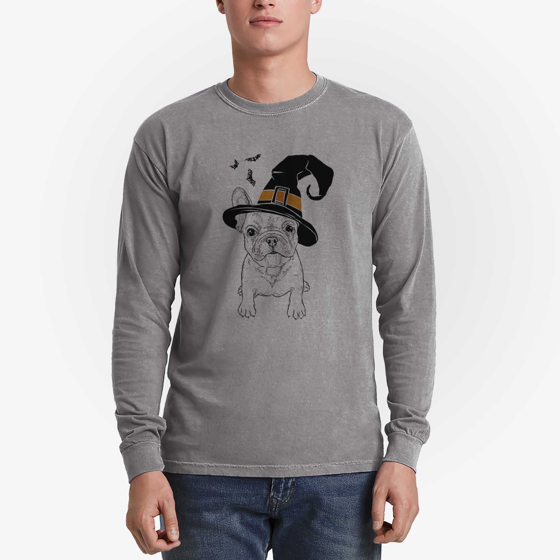 Witch Puppy Pierre the French Bulldog - Men's Heavyweight 100% Cotton Long Sleeve - Image 5