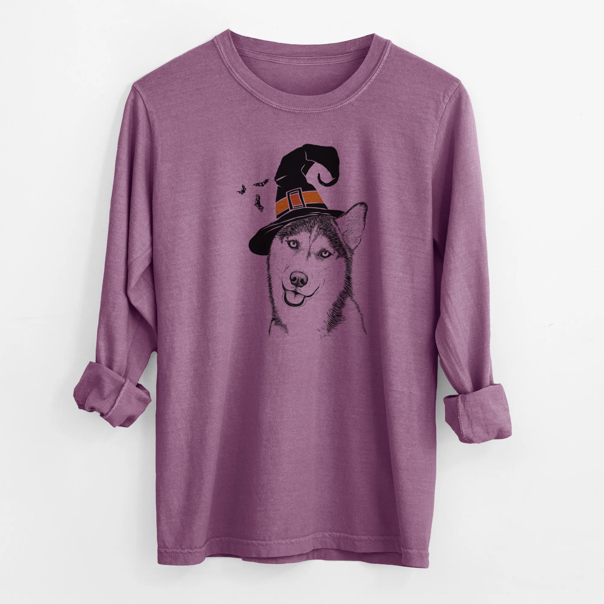 Witch Remmie the Siberian Husky - Men's Heavyweight 100% Cotton Long Sleeve - Image 10