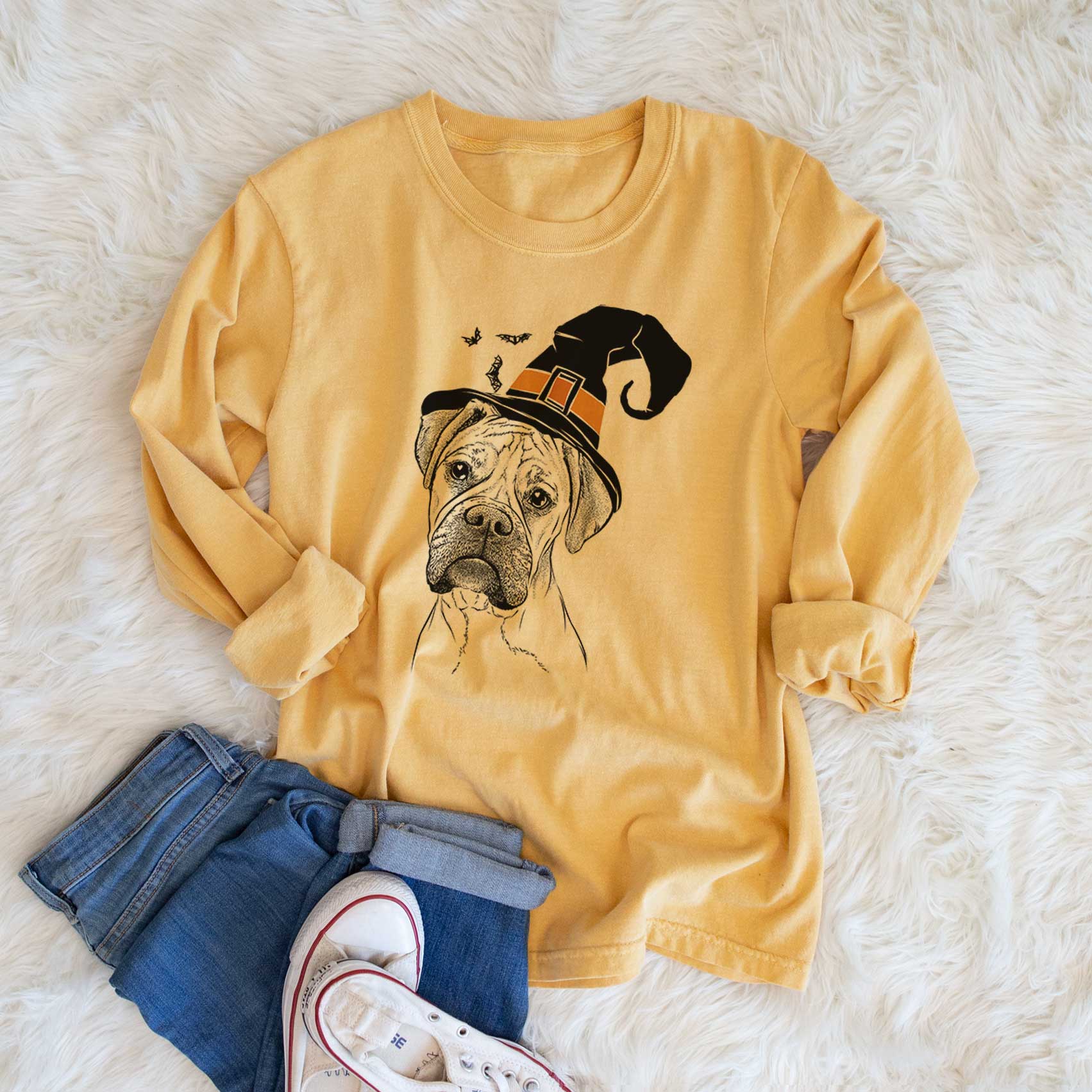 Witch Reuby the Boxer - Men's Heavyweight 100% Cotton Long Sleeve - Image 6