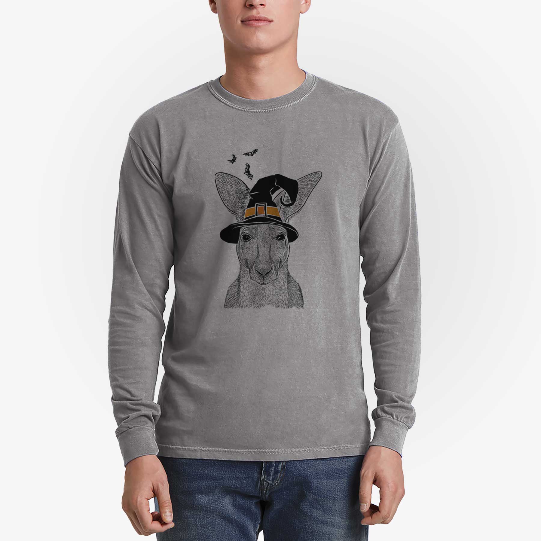 Witch Roger the Red Kangaroo - Men's Heavyweight 100% Cotton Long Sleeve - Image 5
