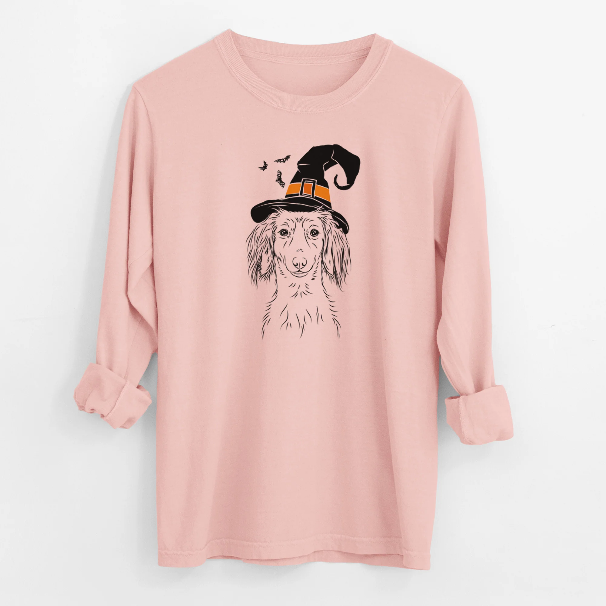 Witch Roux the Long Haired Dachshund - Men's Heavyweight 100% Cotton Long Sleeve - Image 12