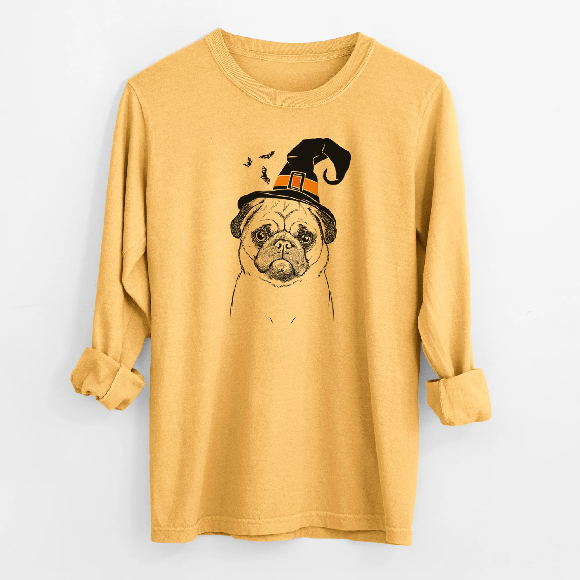 Witch Ruby the Pug - Men's Heavyweight 100% Cotton Long Sleeve - Image 3