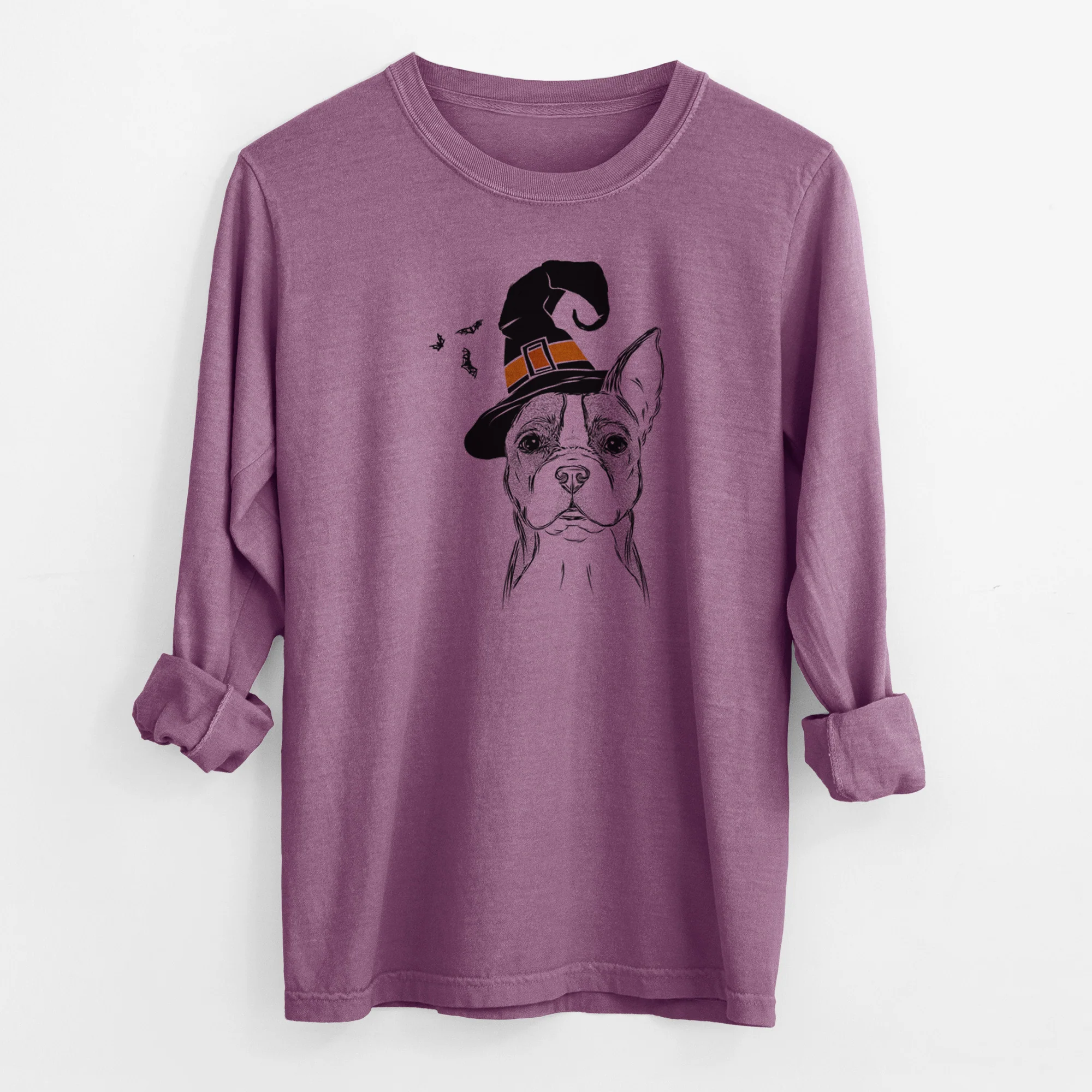 Witch Scout the Boston Terrier - Men's Heavyweight 100% Cotton Long Sleeve - Image 10
