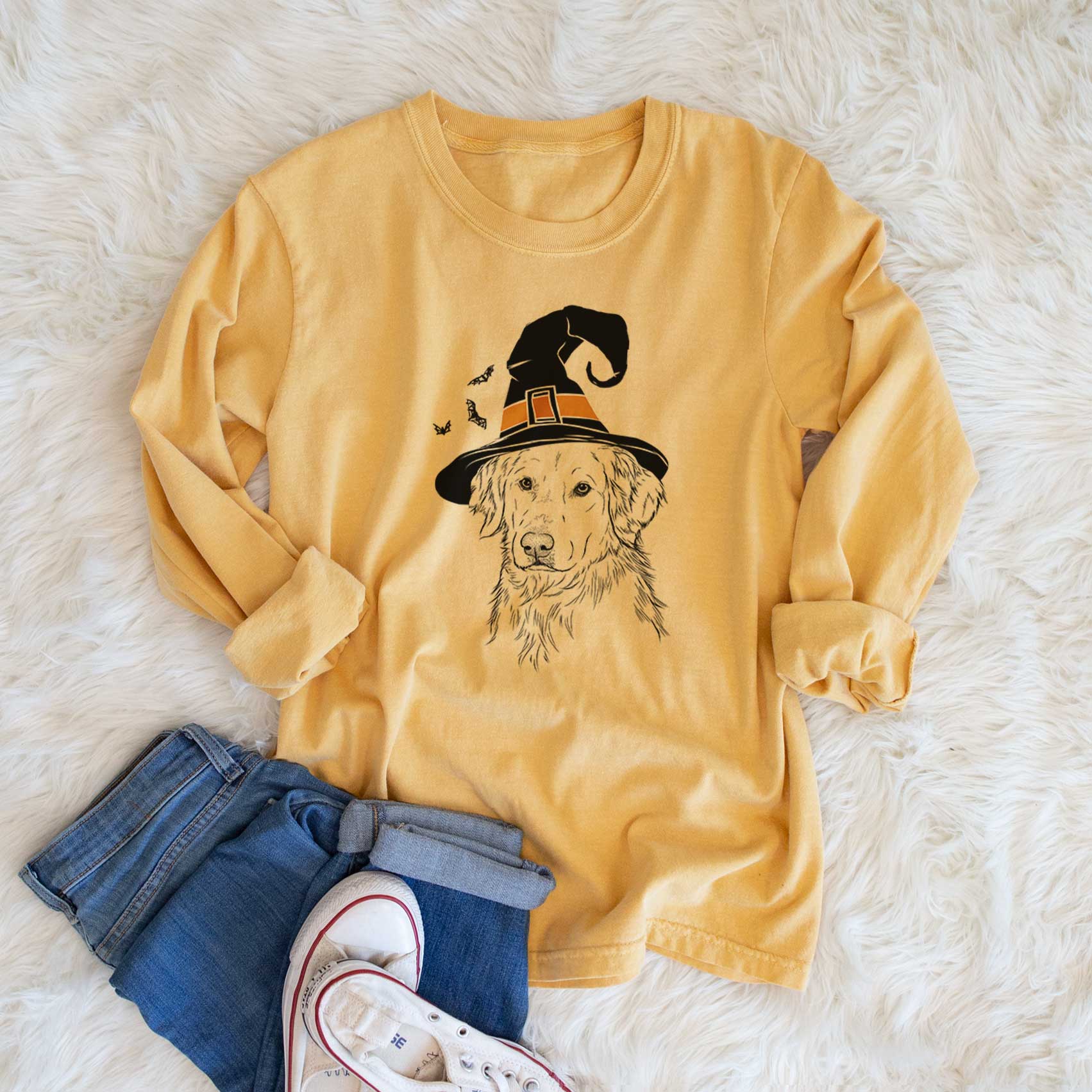 Witch Spencer the Golden Retriever - Men's Heavyweight 100% Cotton Long Sleeve - Image 6