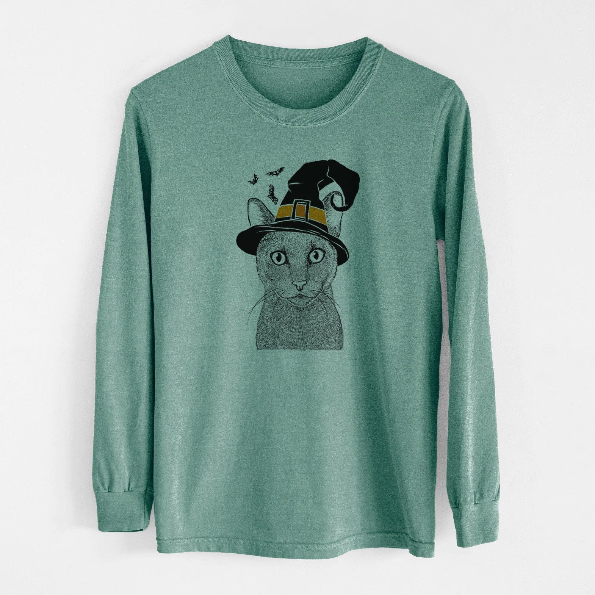 Witch Stanley the Russian Blue Cat - Men's Heavyweight 100% Cotton Long Sleeve - Image 13