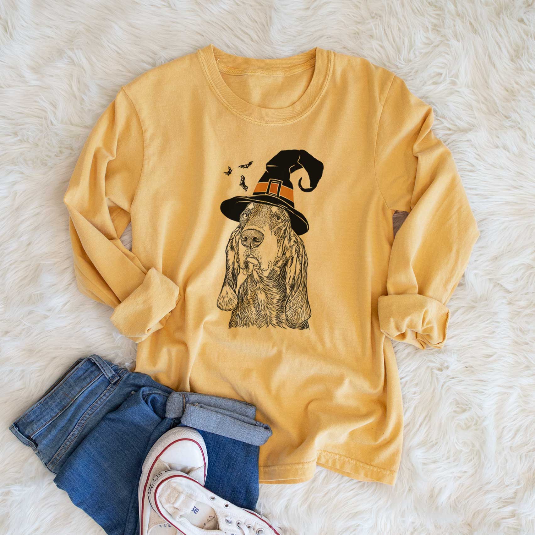 Witch Stu the Black and Tan Coonhound - Men's Heavyweight 100% Cotton Long Sleeve - Image 6