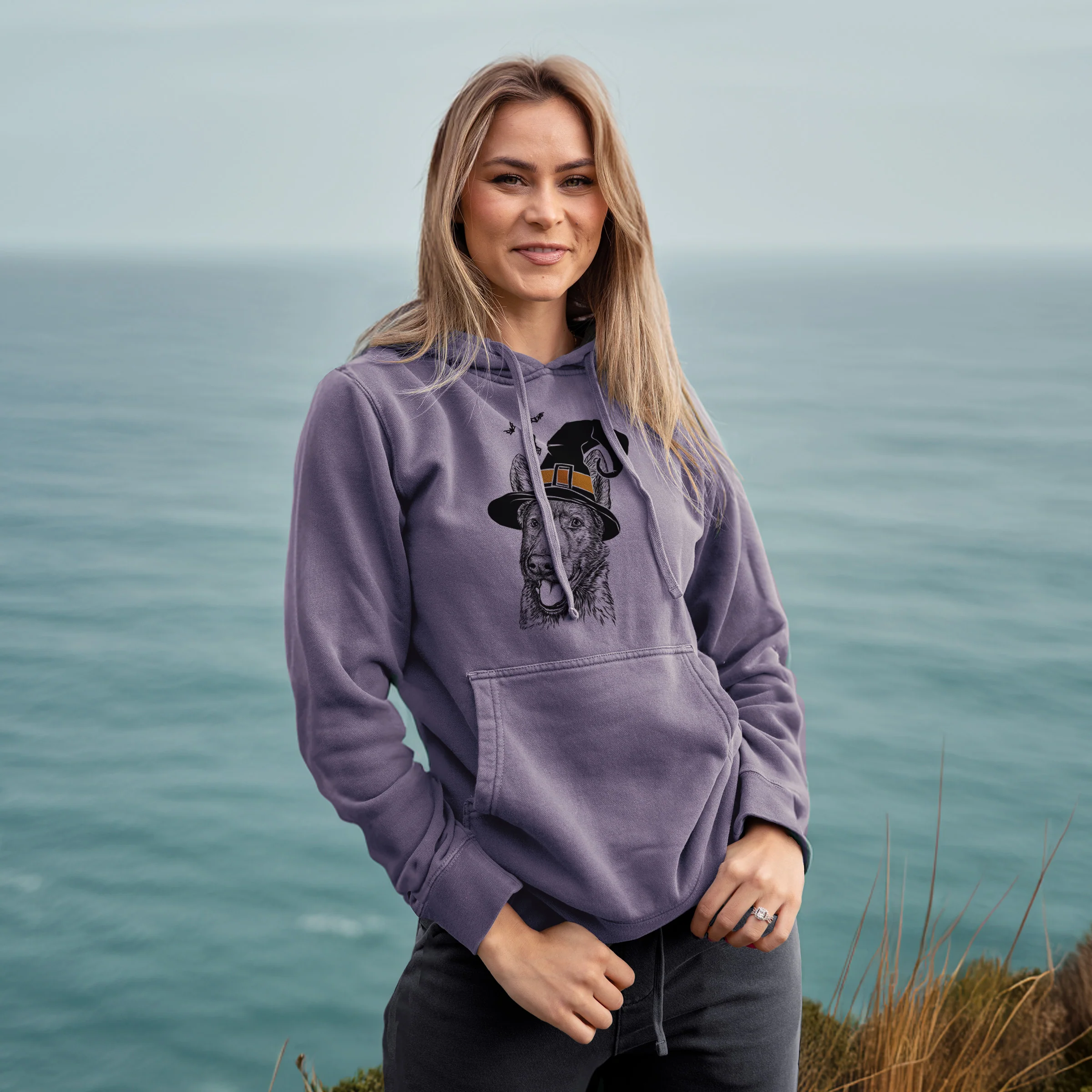 Witch Tena the German Shepherd - Unisex Pigment Dyed Hoodie - Image 4