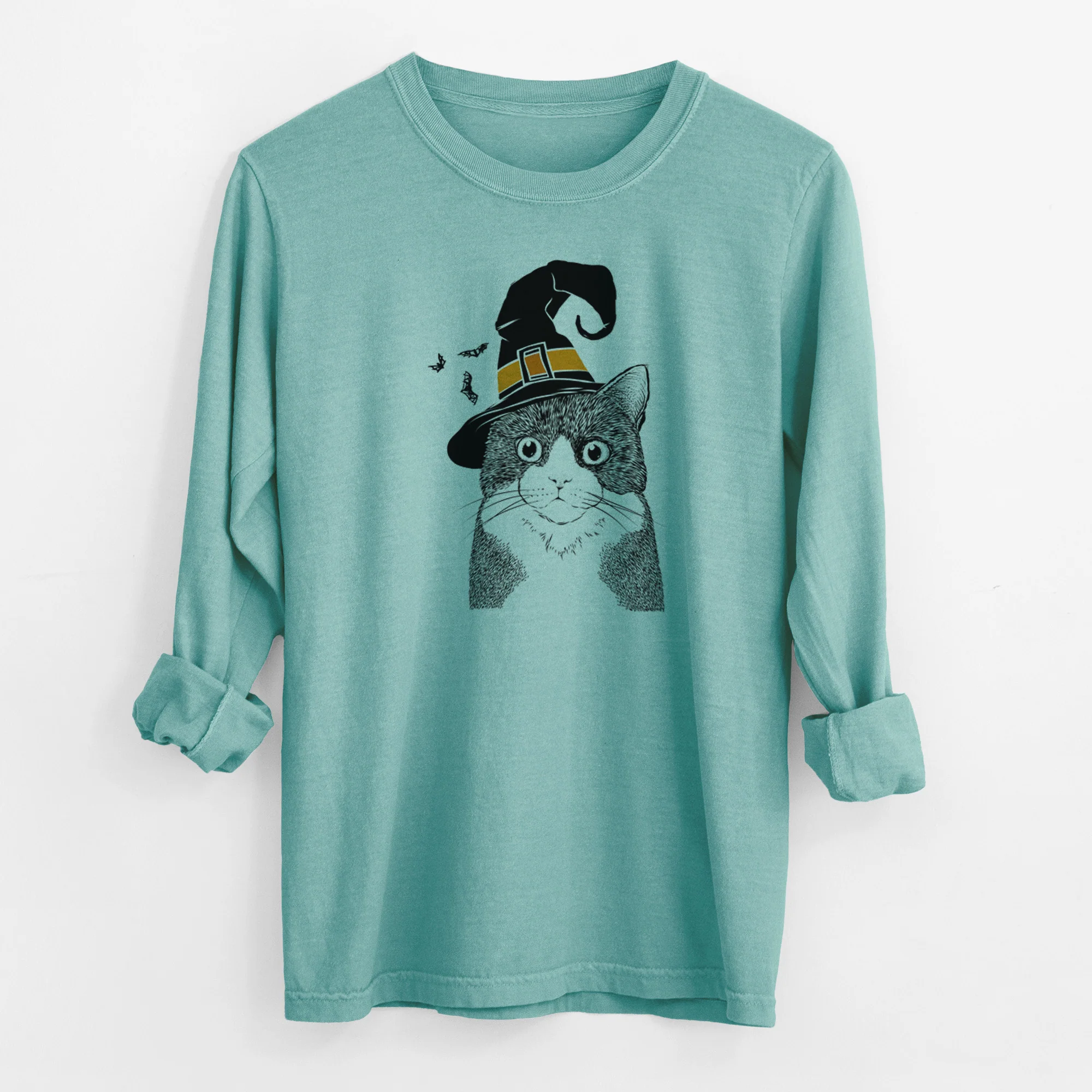 Witch Tux the Tuxedo Cat - Men's Heavyweight 100% Cotton Long Sleeve - Image 9