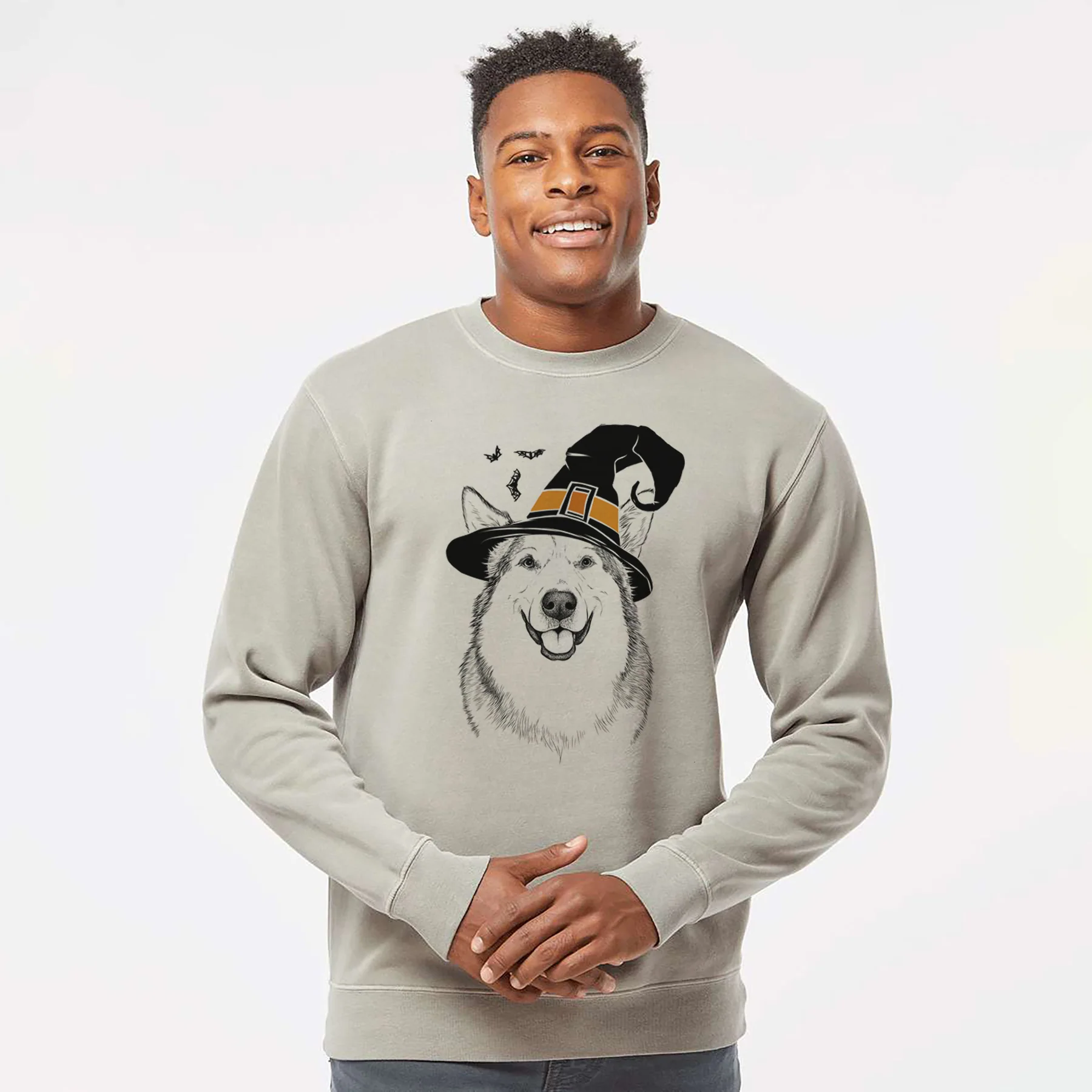 Witch Vader the Alaskan Malamute - Unisex Pigment Dyed Crew Sweatshirt - Image 3