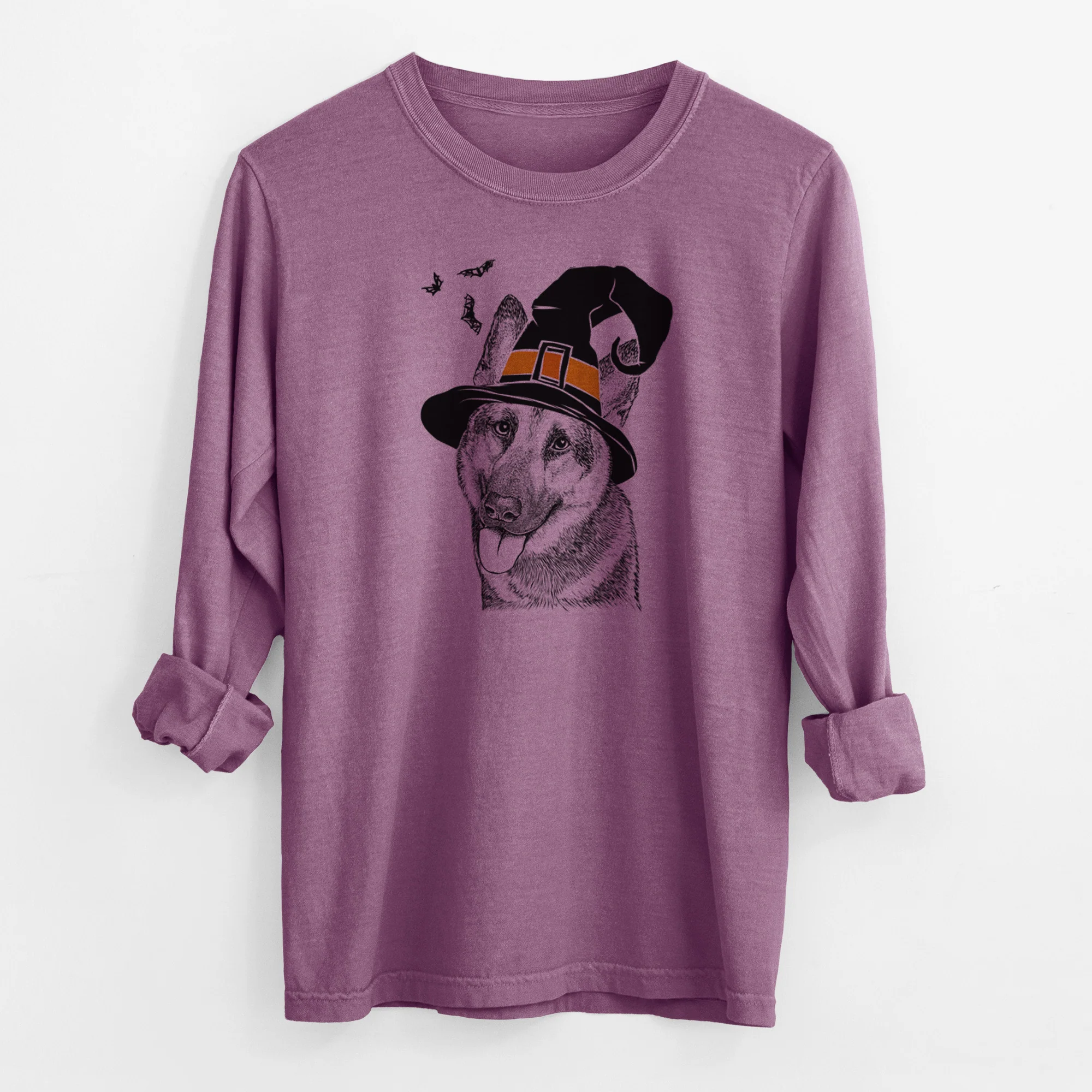 Witch Whitaker the German Shepherd - Men's Heavyweight 100% Cotton Long Sleeve - Image 10