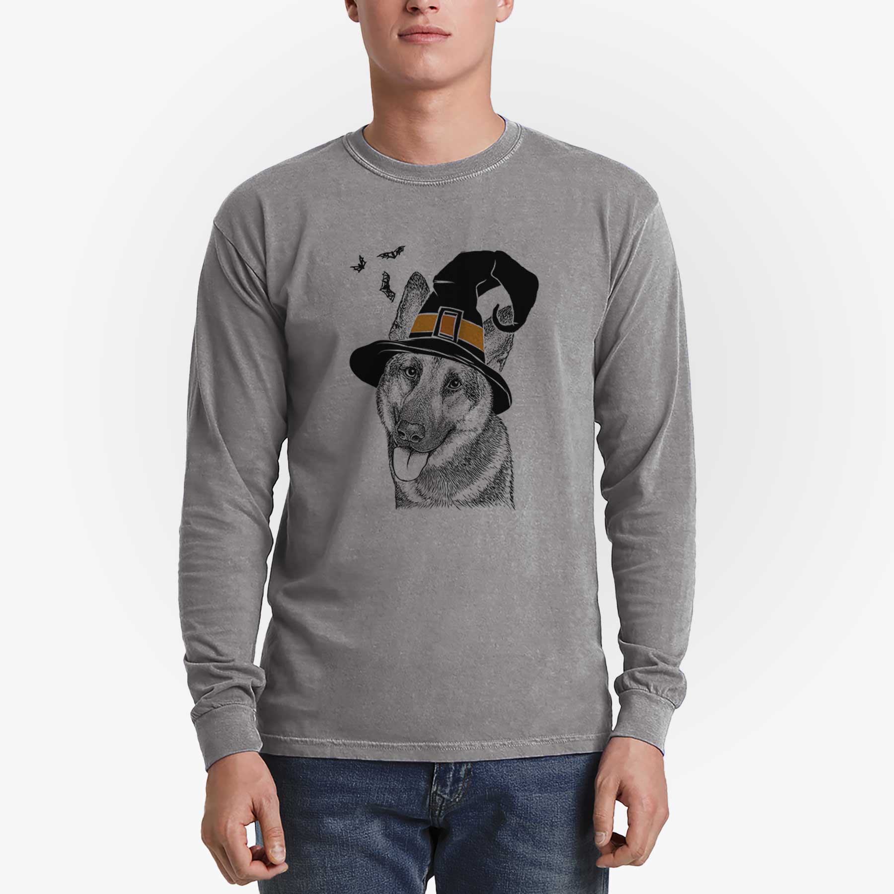 Witch Whitaker the German Shepherd - Men's Heavyweight 100% Cotton Long Sleeve - Image 5