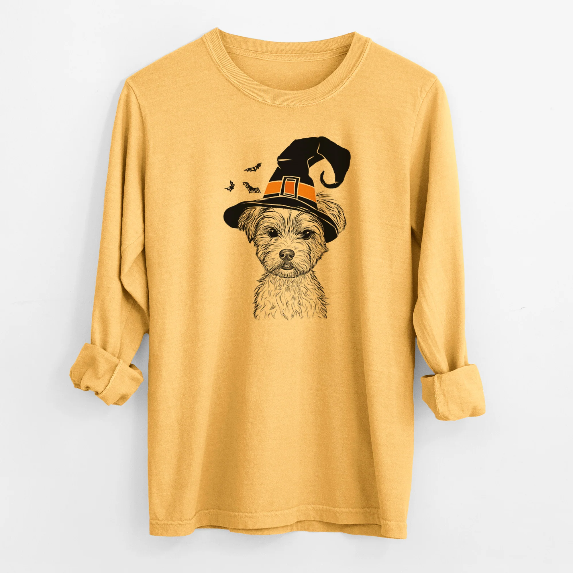 Witch William Mitchell Newman the Yorkshire Terrier - Men's Heavyweight 100% Cotton Long Sleeve - Image 3