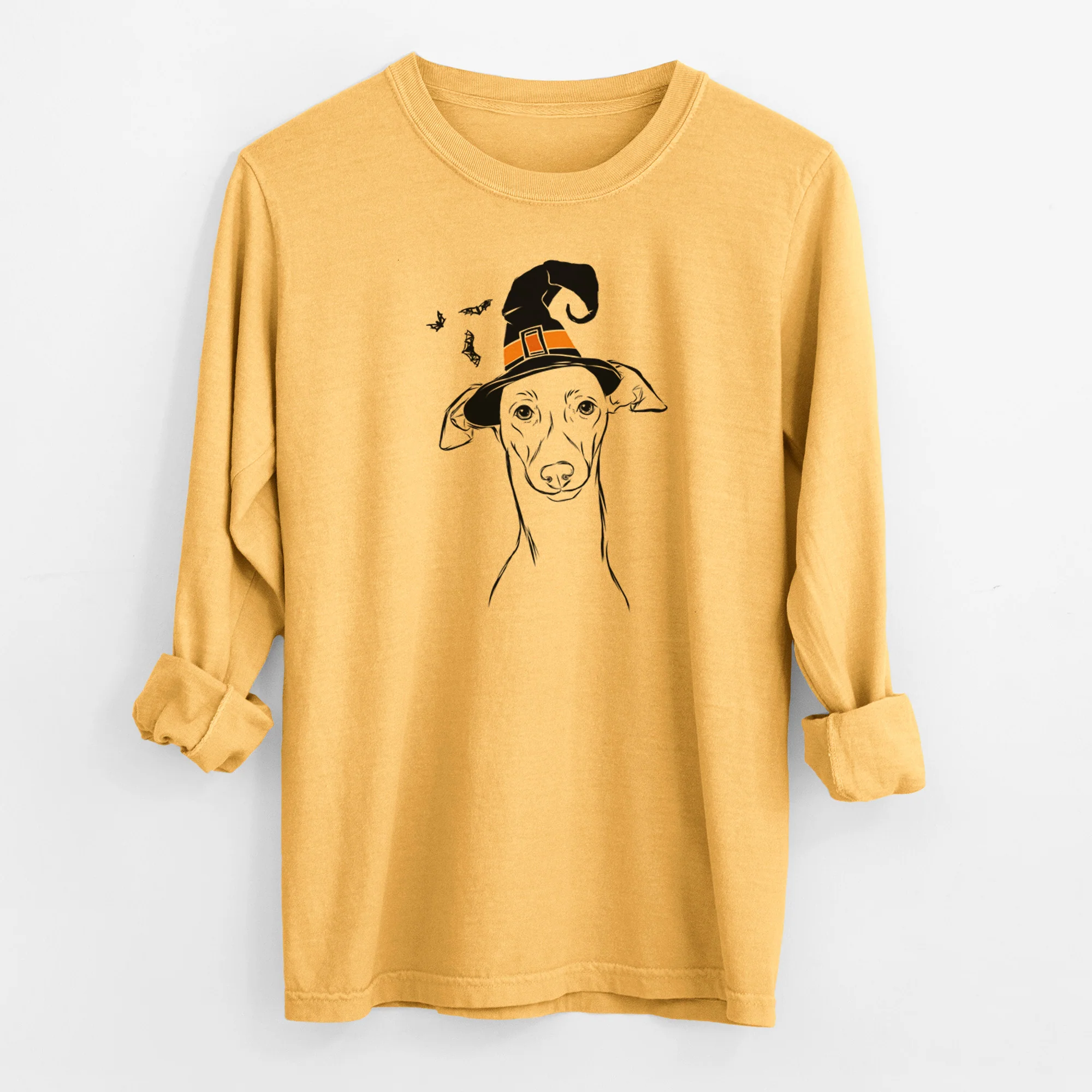 Witch Ziggie the Italian Greyhound - Men's Heavyweight 100% Cotton Long Sleeve - Image 3