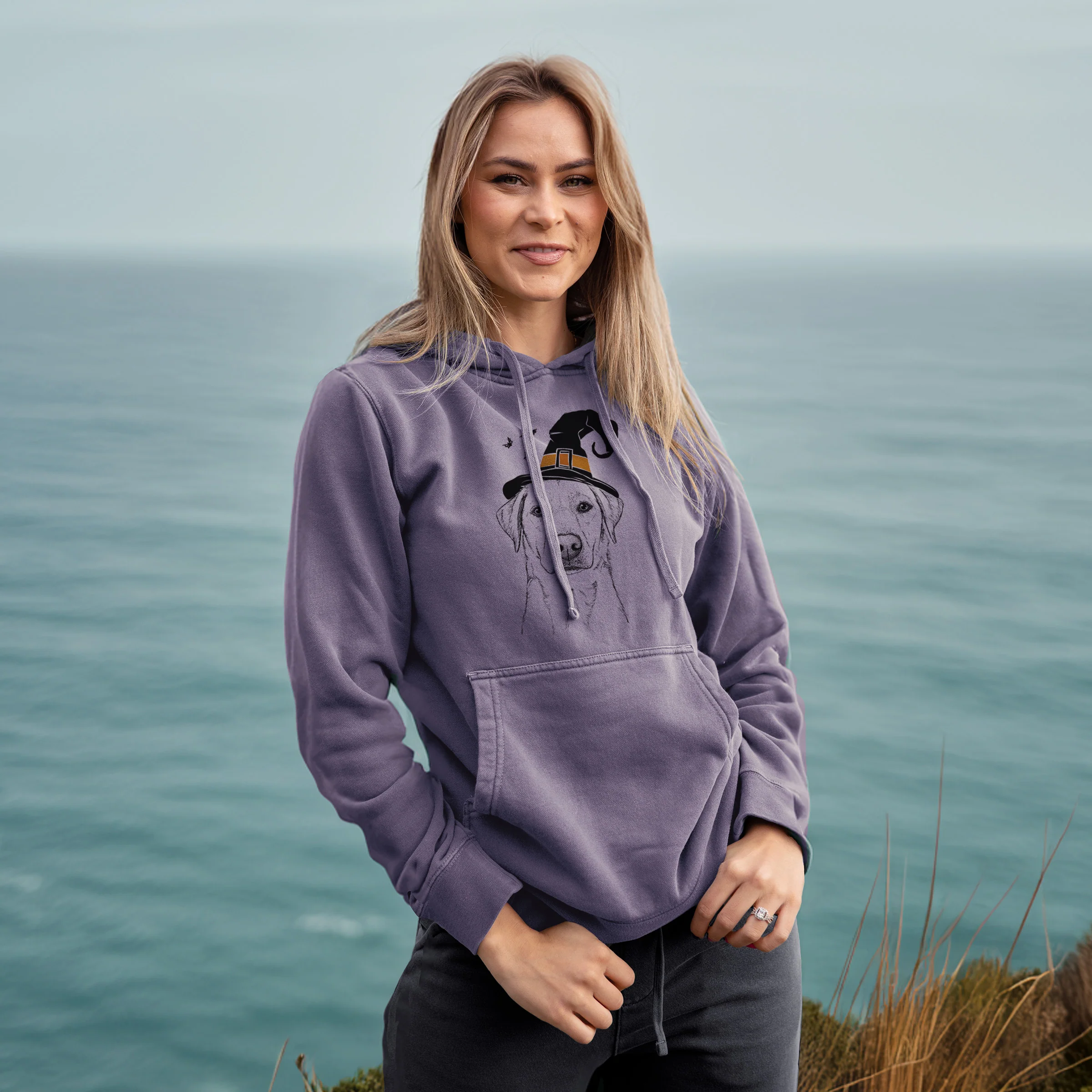 Witch Zoe the Yellow Lab - Unisex Pigment Dyed Hoodie - Image 4