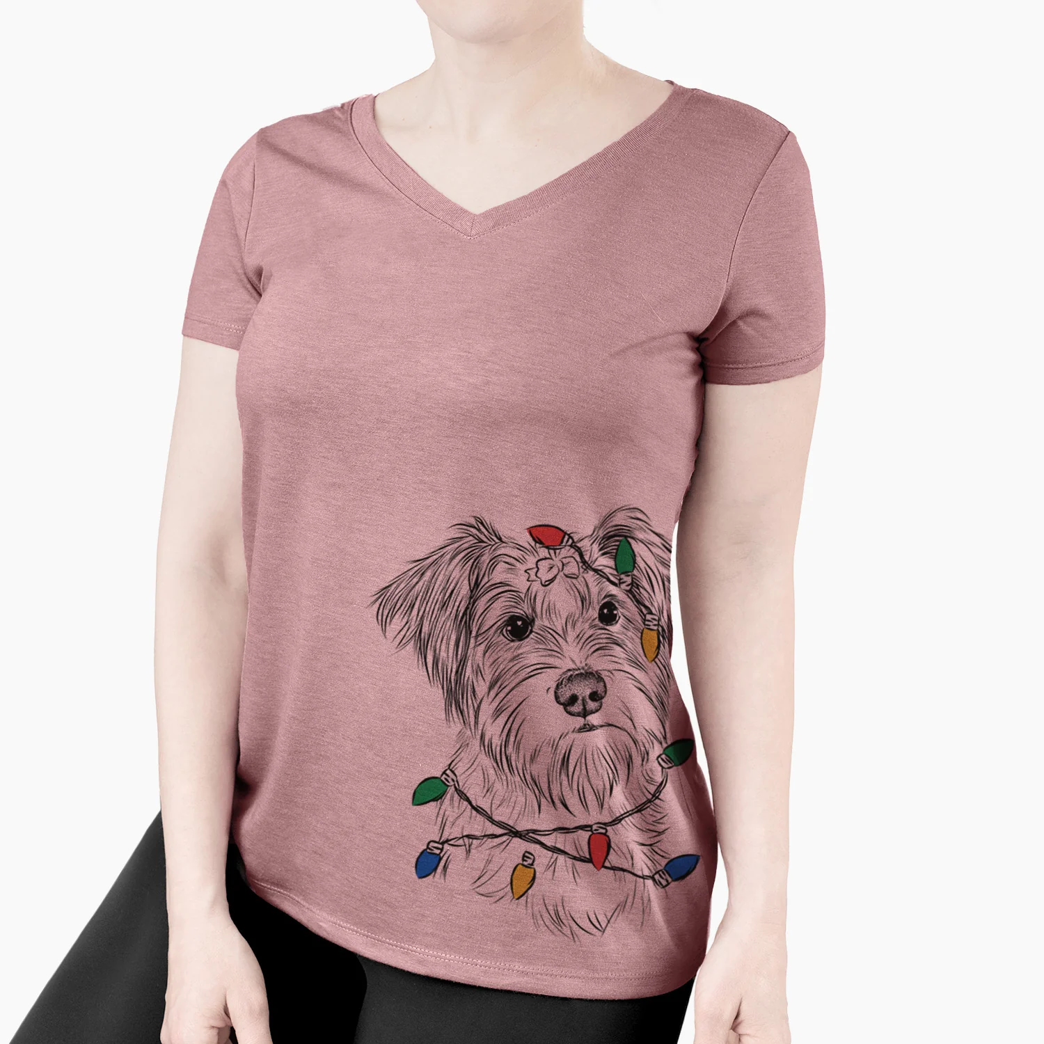 Christmas Lights Birdee the Schnauzer Mix - Women's Perfect V-neck Shirt - Image 3