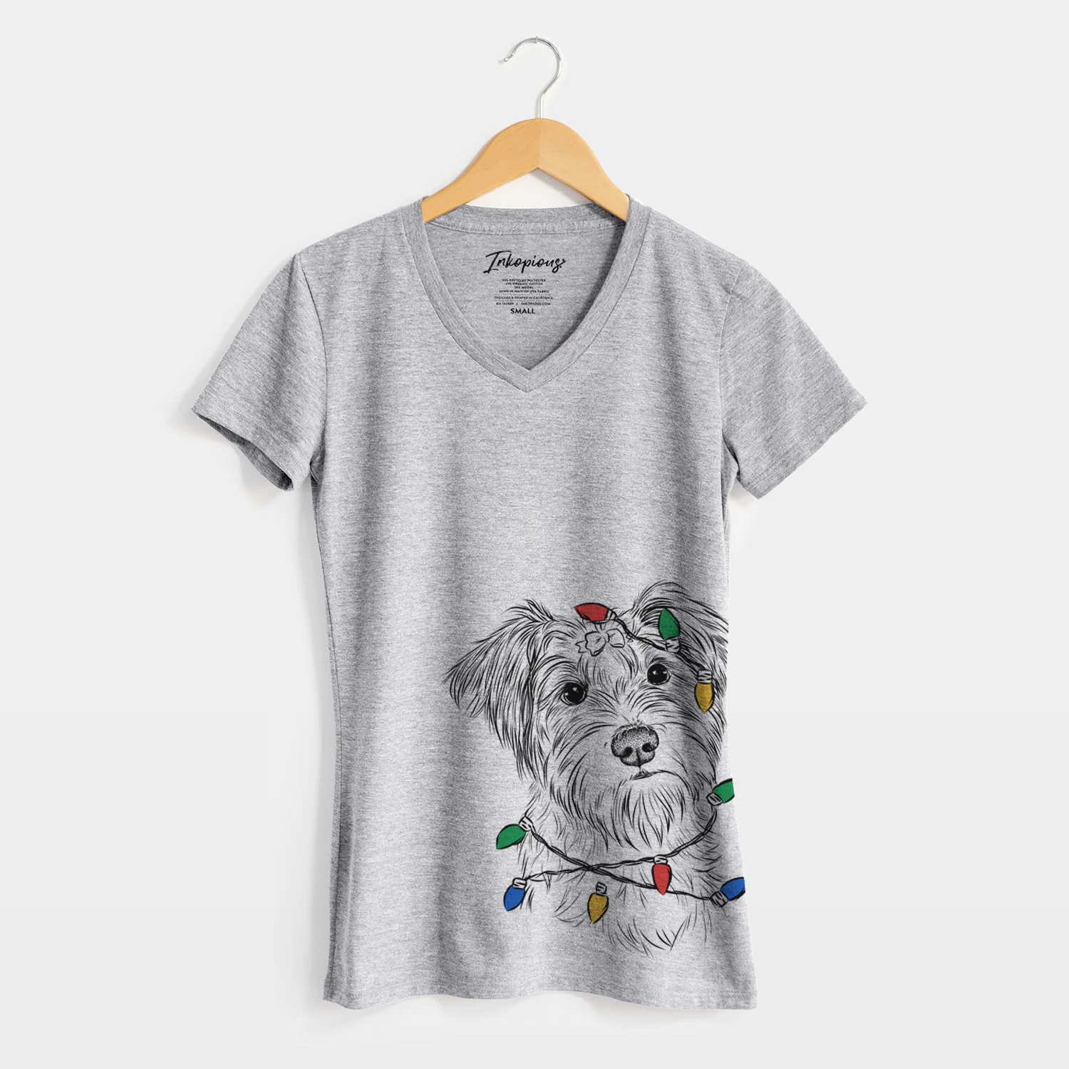 Christmas Lights Birdee the Schnauzer Mix - Women's Perfect V-neck Shirt - Image 4