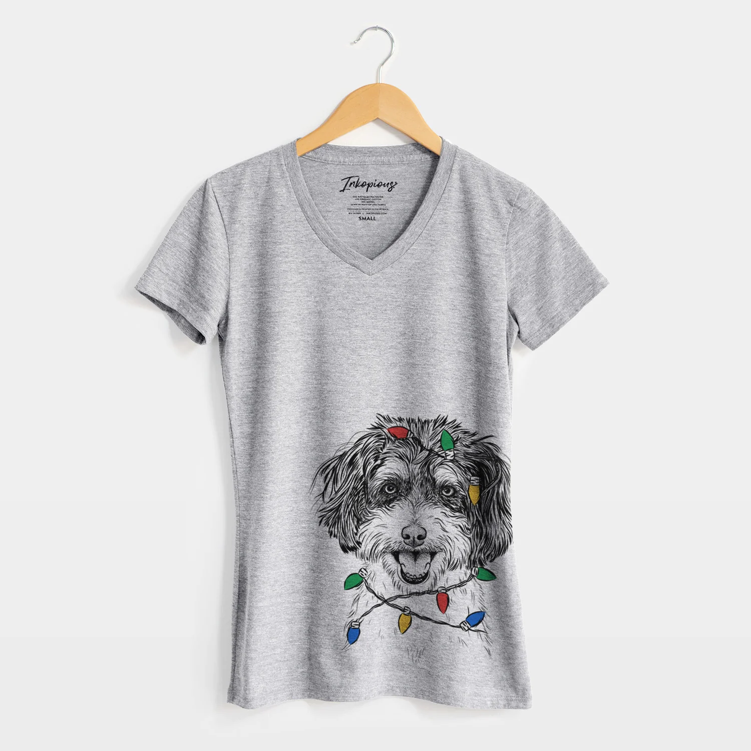 Christmas Lights Carlos the Cavapoo - Women's Perfect V-neck Shirt - Image 4