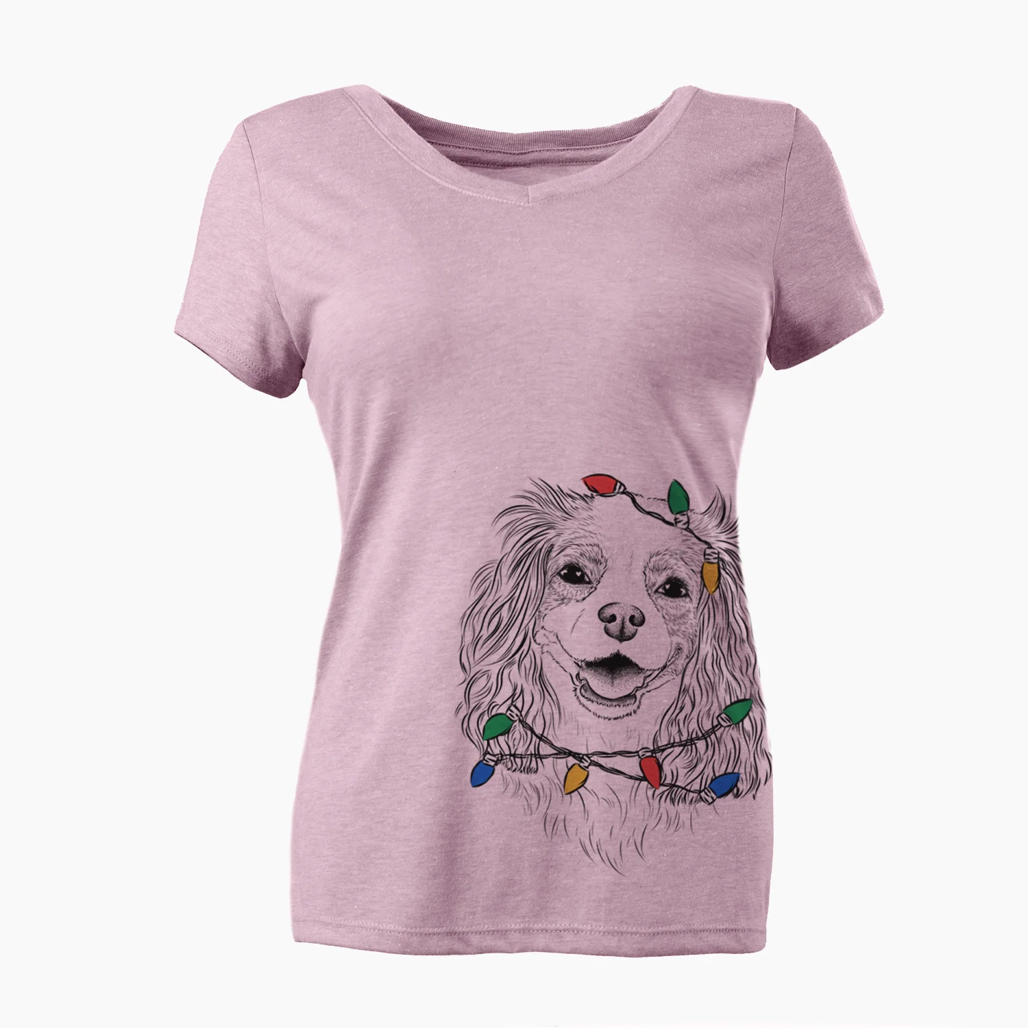 Christmas Lights Halley Comet the Cavalier King Charles Spaniel - Women's Perfect V-neck Shirt - Image 2
