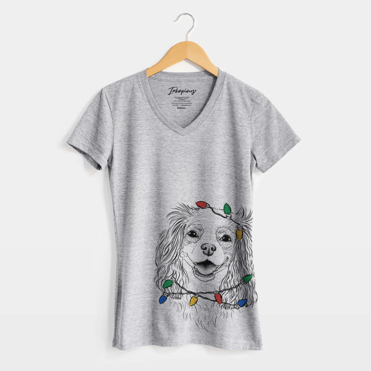 Christmas Lights Halley Comet the Cavalier King Charles Spaniel - Women's Perfect V-neck Shirt - Image 4