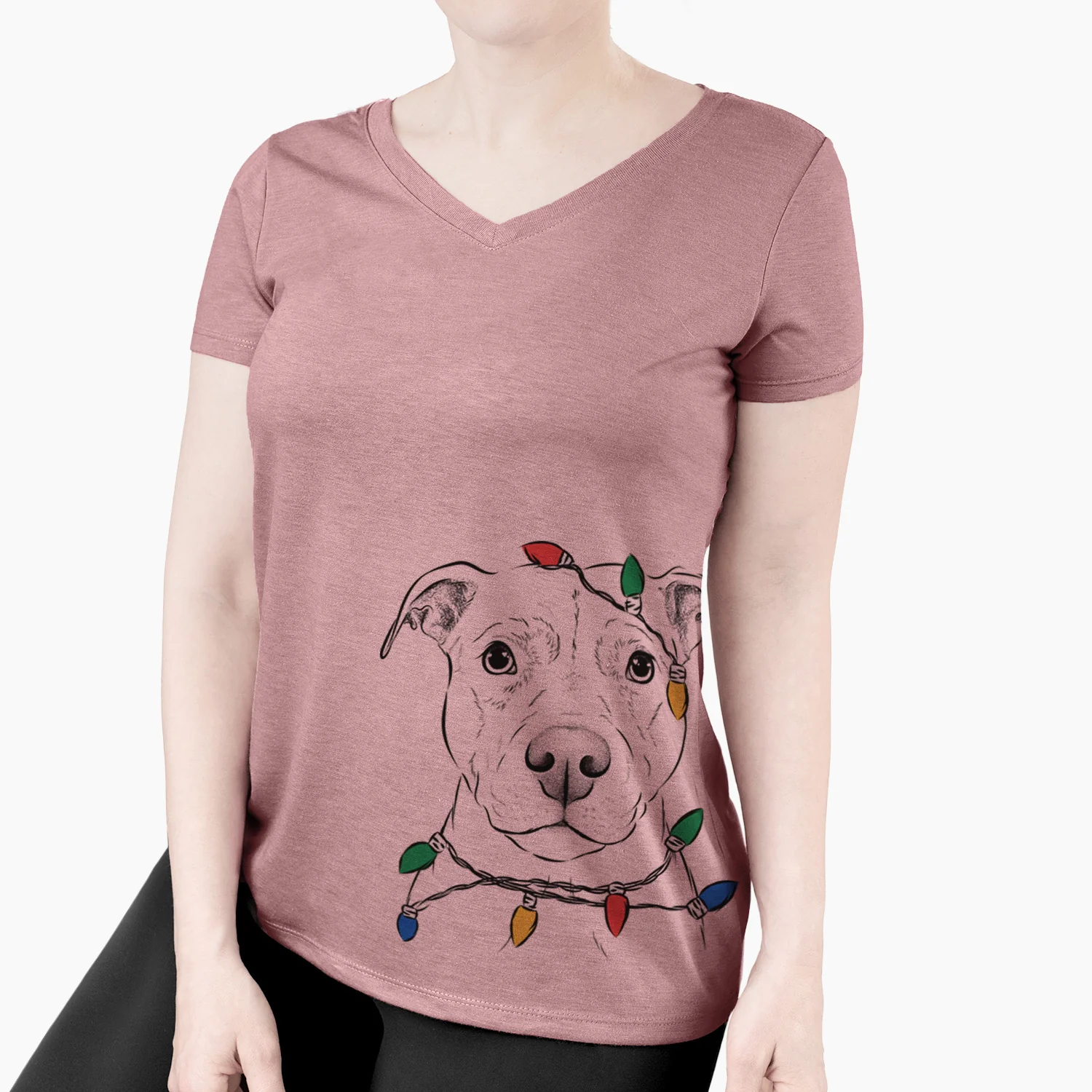 Christmas Lights Khaleesi the Pitbull - Women's Perfect V-neck Shirt - Image 3