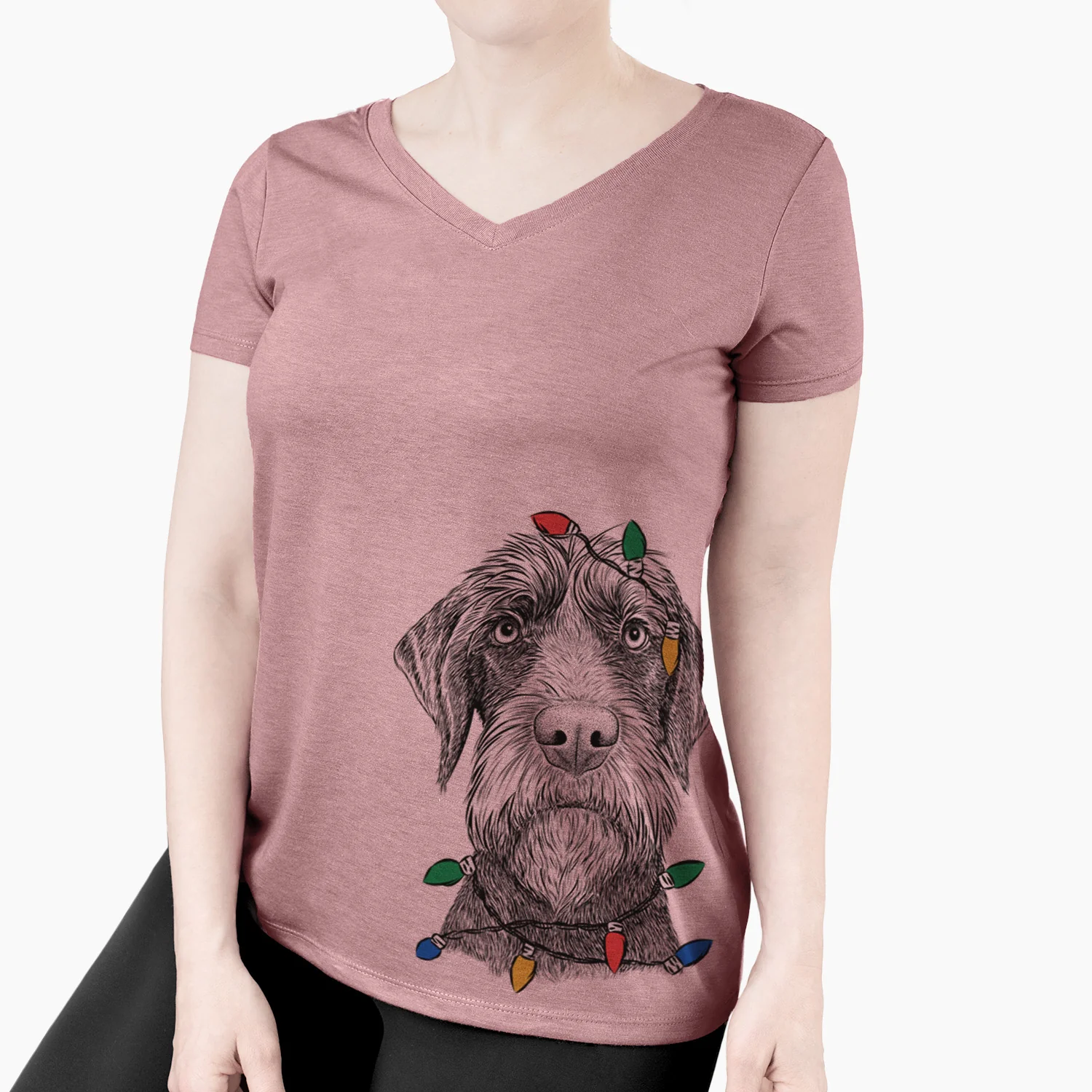 Christmas Lights Oakley the Pudelpointer - Women's Perfect V-neck Shirt - Image 3