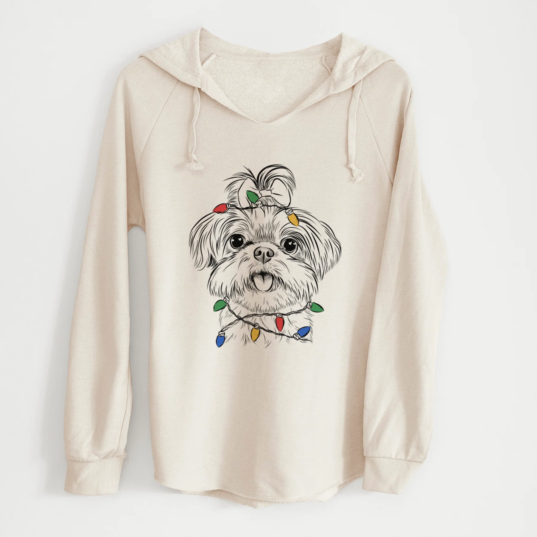 Christmas Lights Pebbles the Shorkie - Cali Wave Hooded Sweatshirt - Image 7