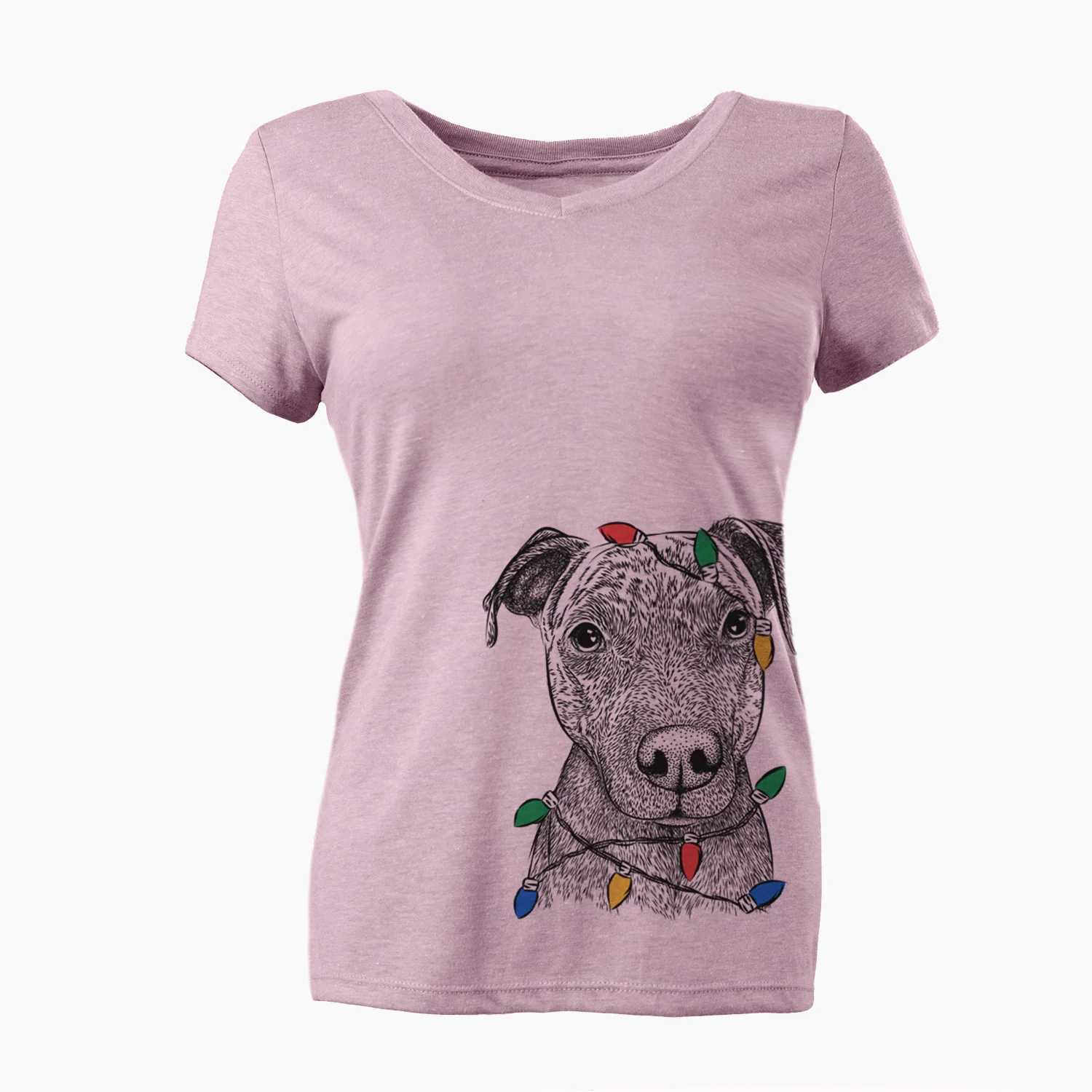 Christmas Lights Reeses the Pitbull - Women's Perfect V-neck Shirt - Image 2