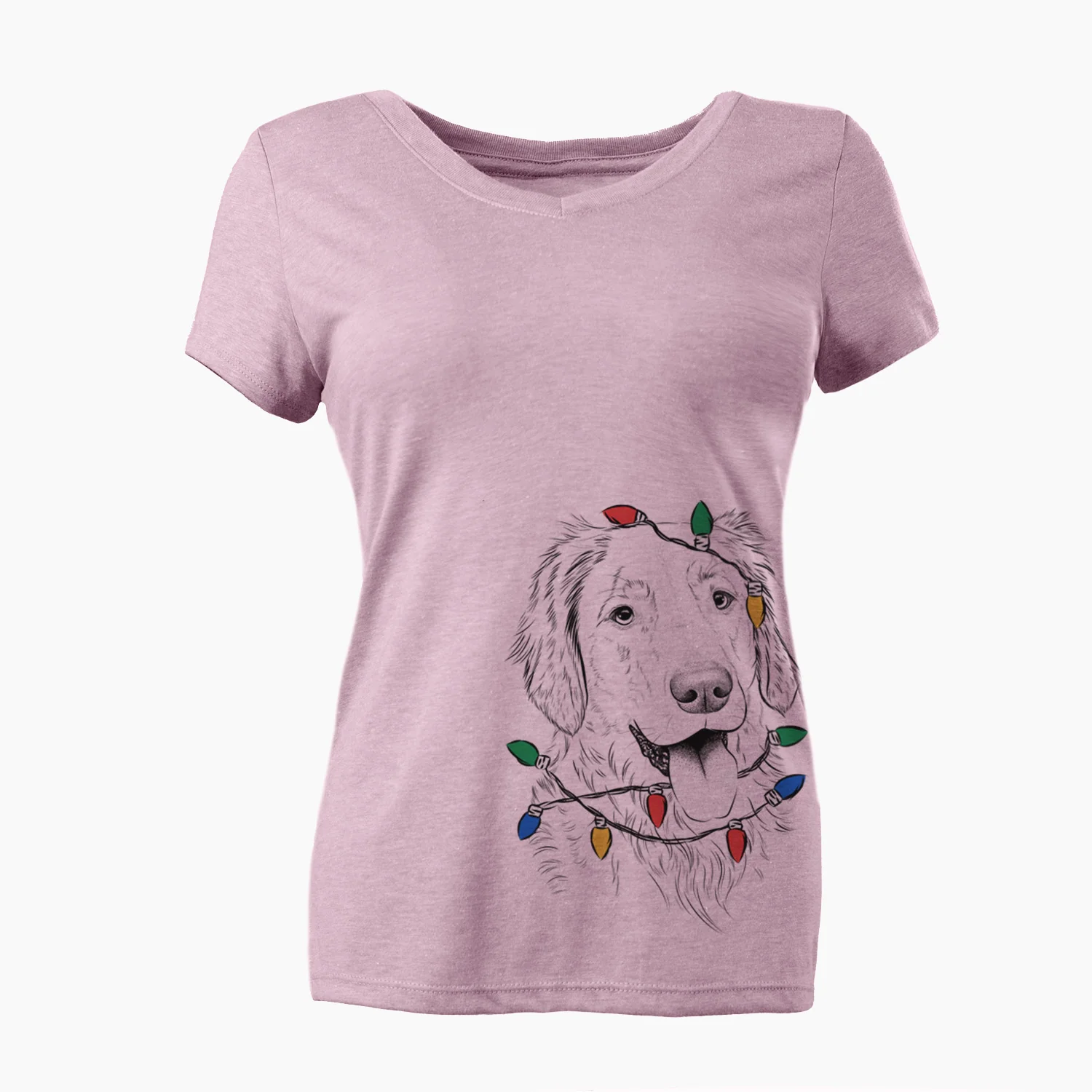 Christmas Lights Semba the Golden Retriever - Women's Perfect V-neck Shirt - Image 2