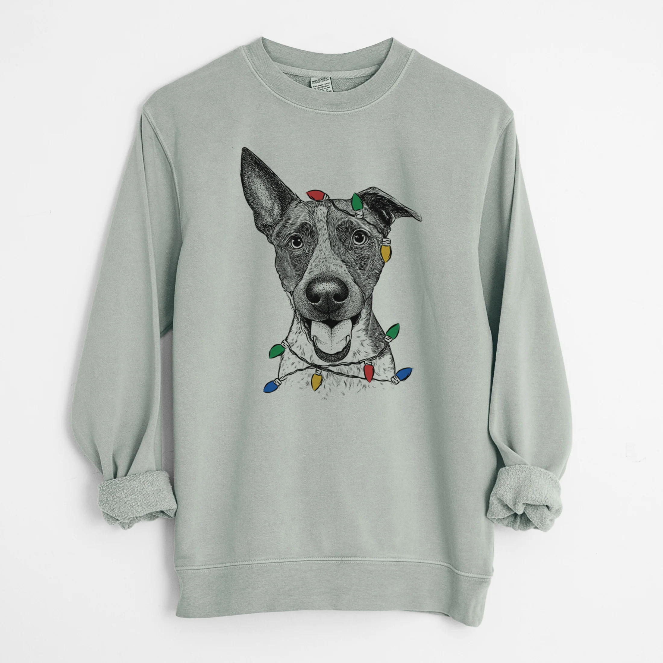 Christmas Lights Amigo the Heeler Mix - Unisex Pigment Dyed Crew Sweatshirt - Image 7