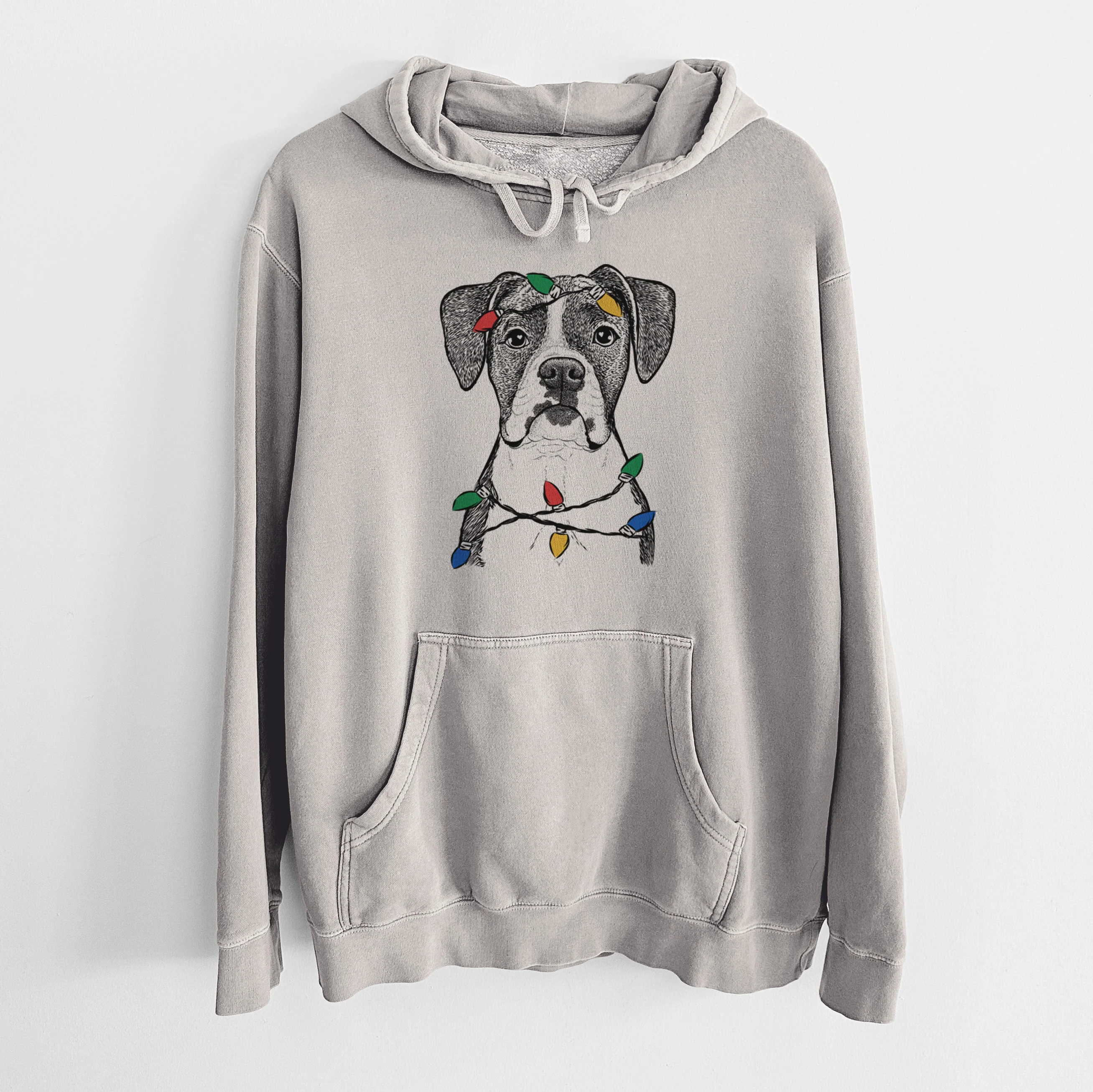 Christmas Lights Annie the Boxer - Unisex Pigment Dyed Hoodie - Image 5