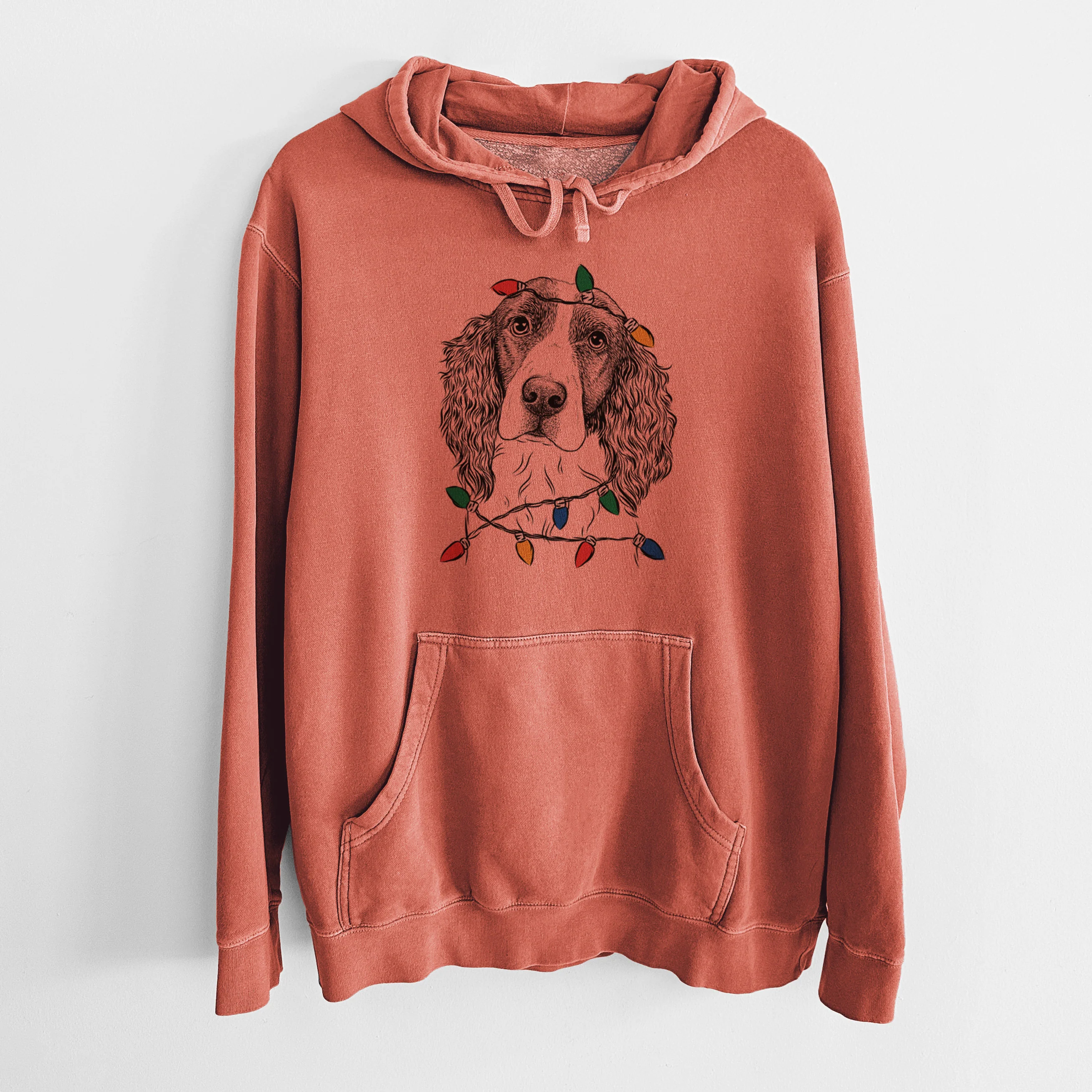 Christmas Lights Annie the English Springer Spaniel - Unisex Pigment Dyed Hoodie - Image 7