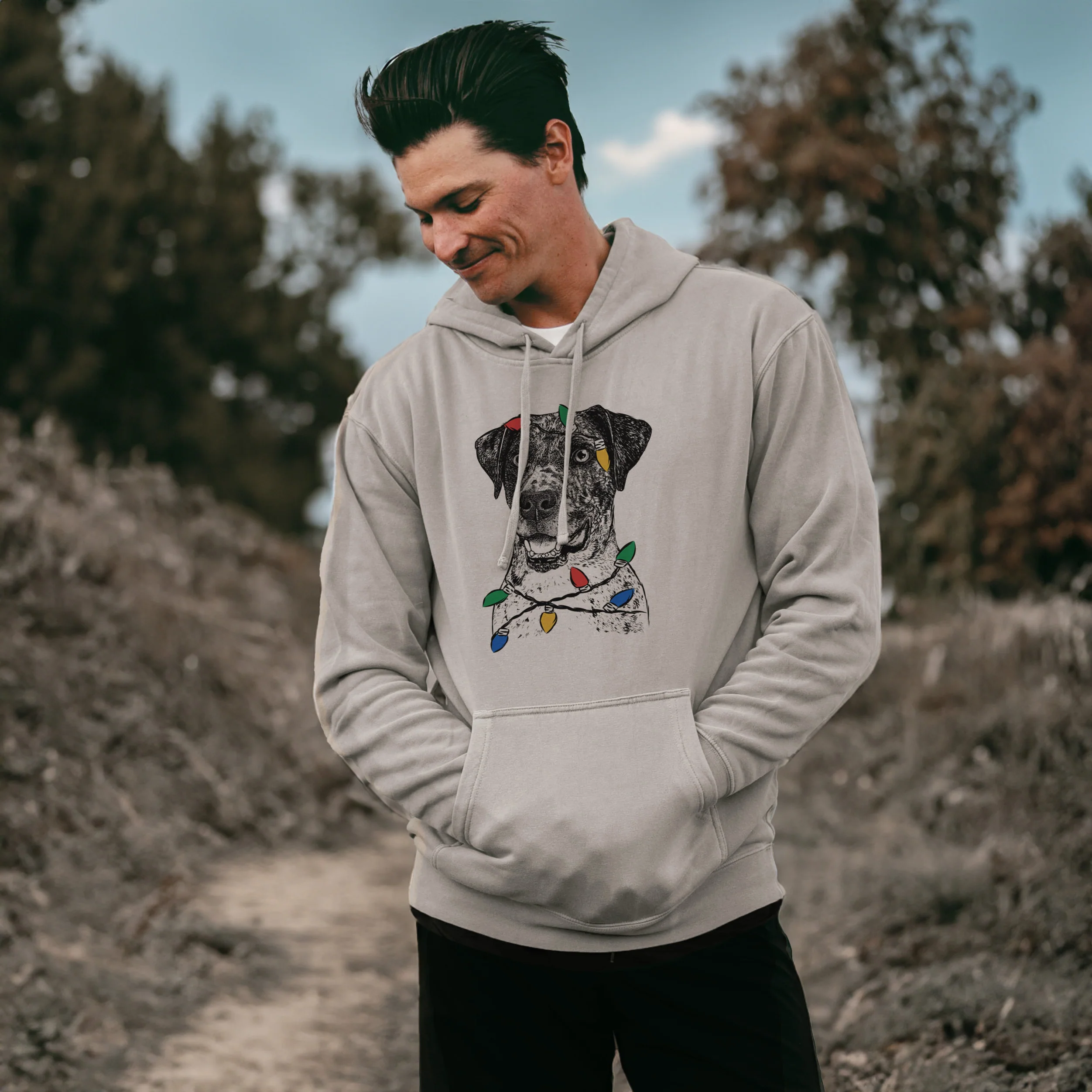 Christmas Lights Argos the Catahoula - Unisex Pigment Dyed Hoodie - Image 3
