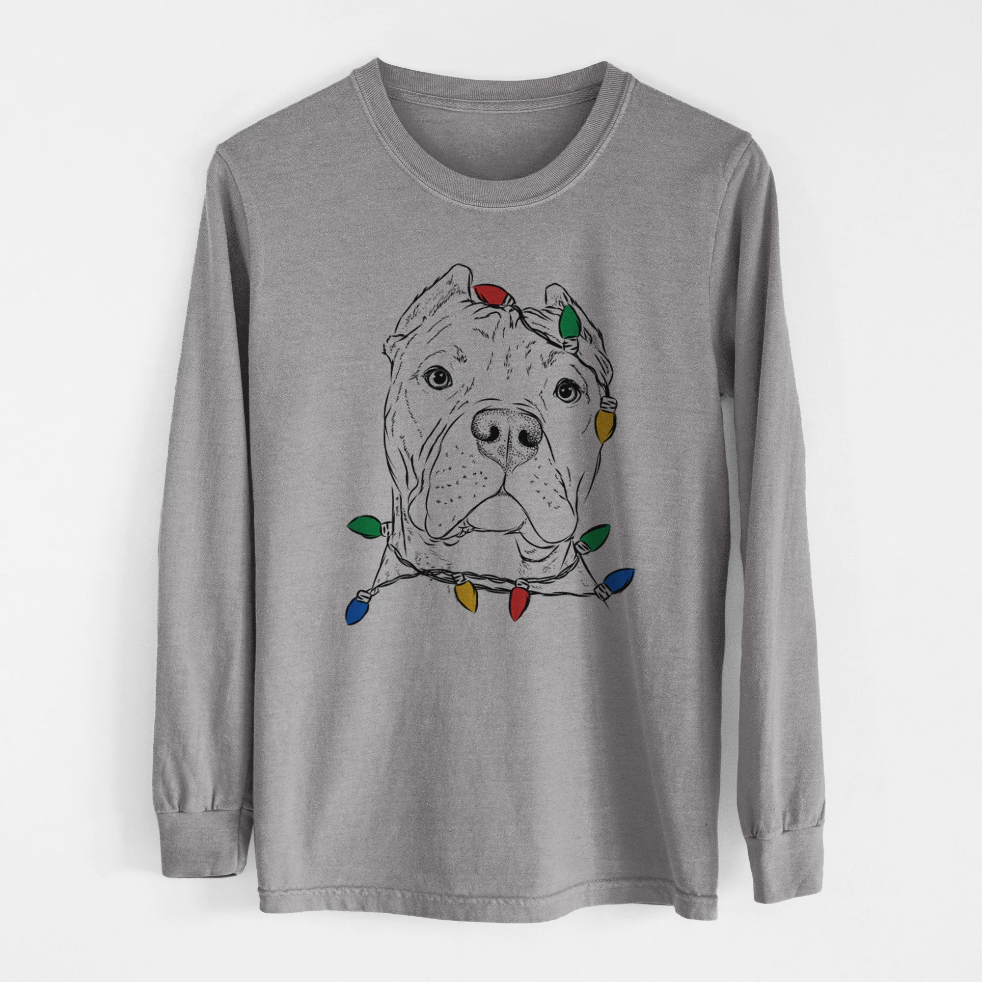 Christmas Lights Bam Bam the Pitbull - Heavyweight 100% Cotton Long Sleeve - Image 6