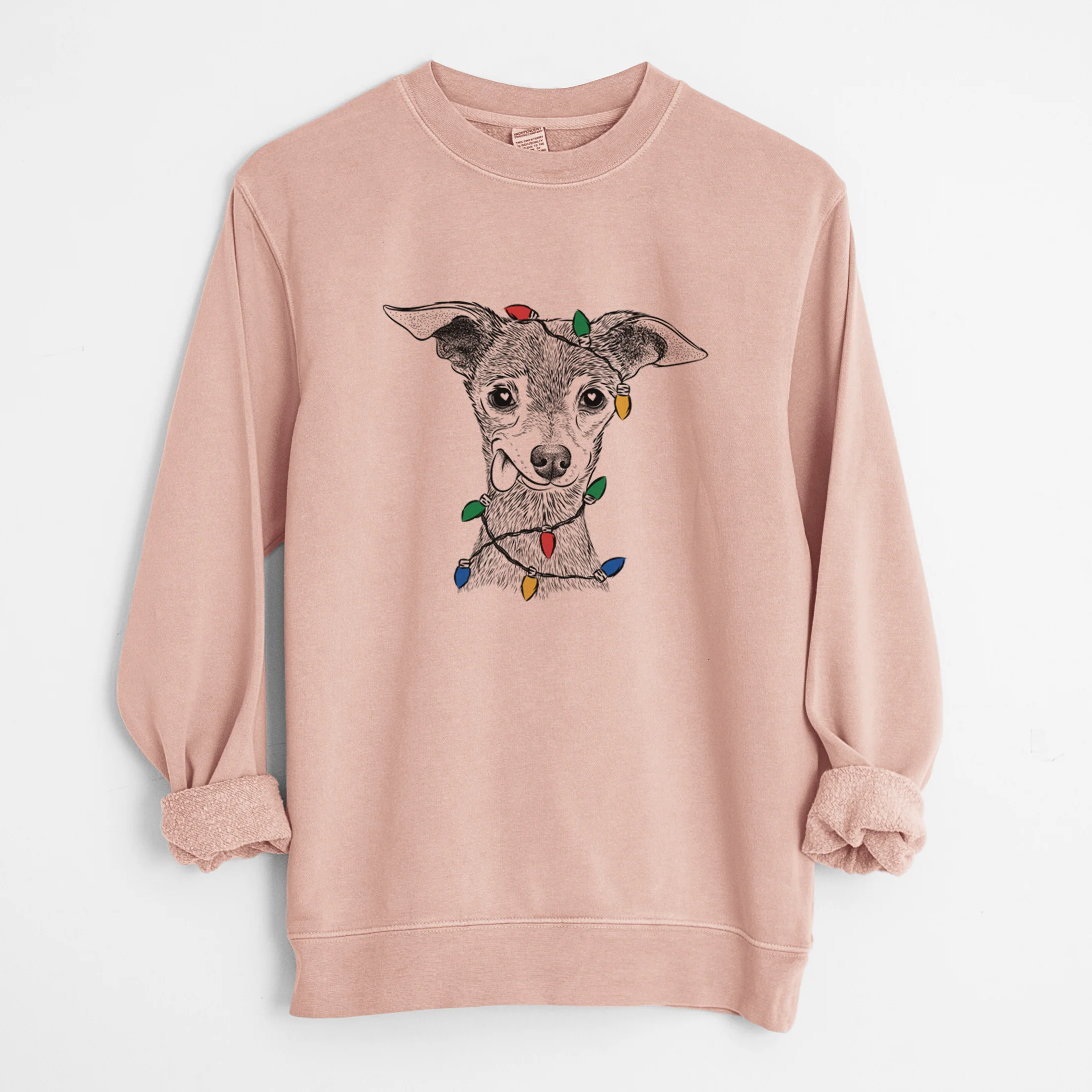Christmas Lights Bebe the Chihuahua - Unisex Pigment Dyed Crew Sweatshirt - Image 5