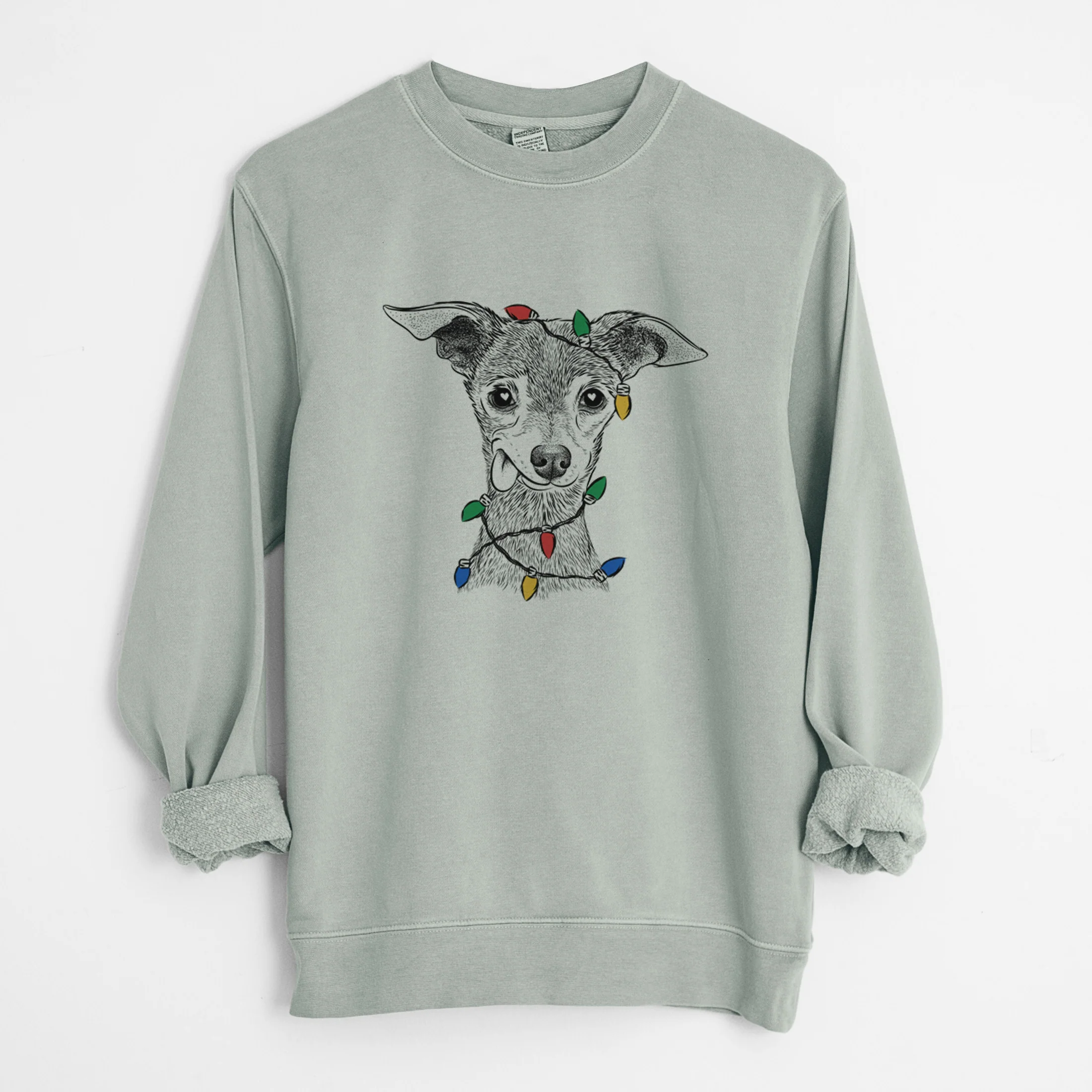 Christmas Lights Bebe the Chihuahua - Unisex Pigment Dyed Crew Sweatshirt - Image 7