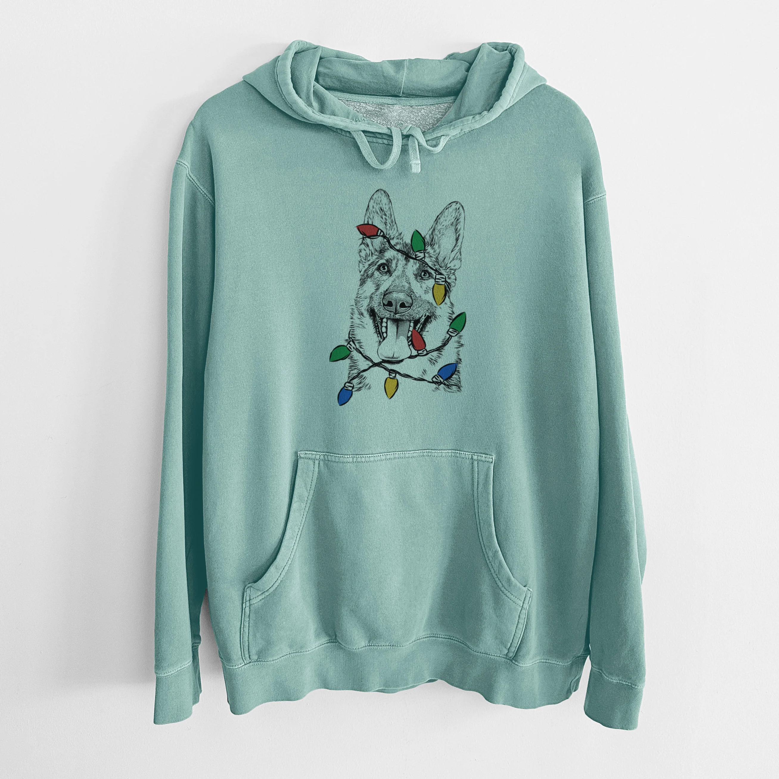 Christmas Lights Benson the German Shepherd - Unisex Pigment Dyed Hoodie - Image 8