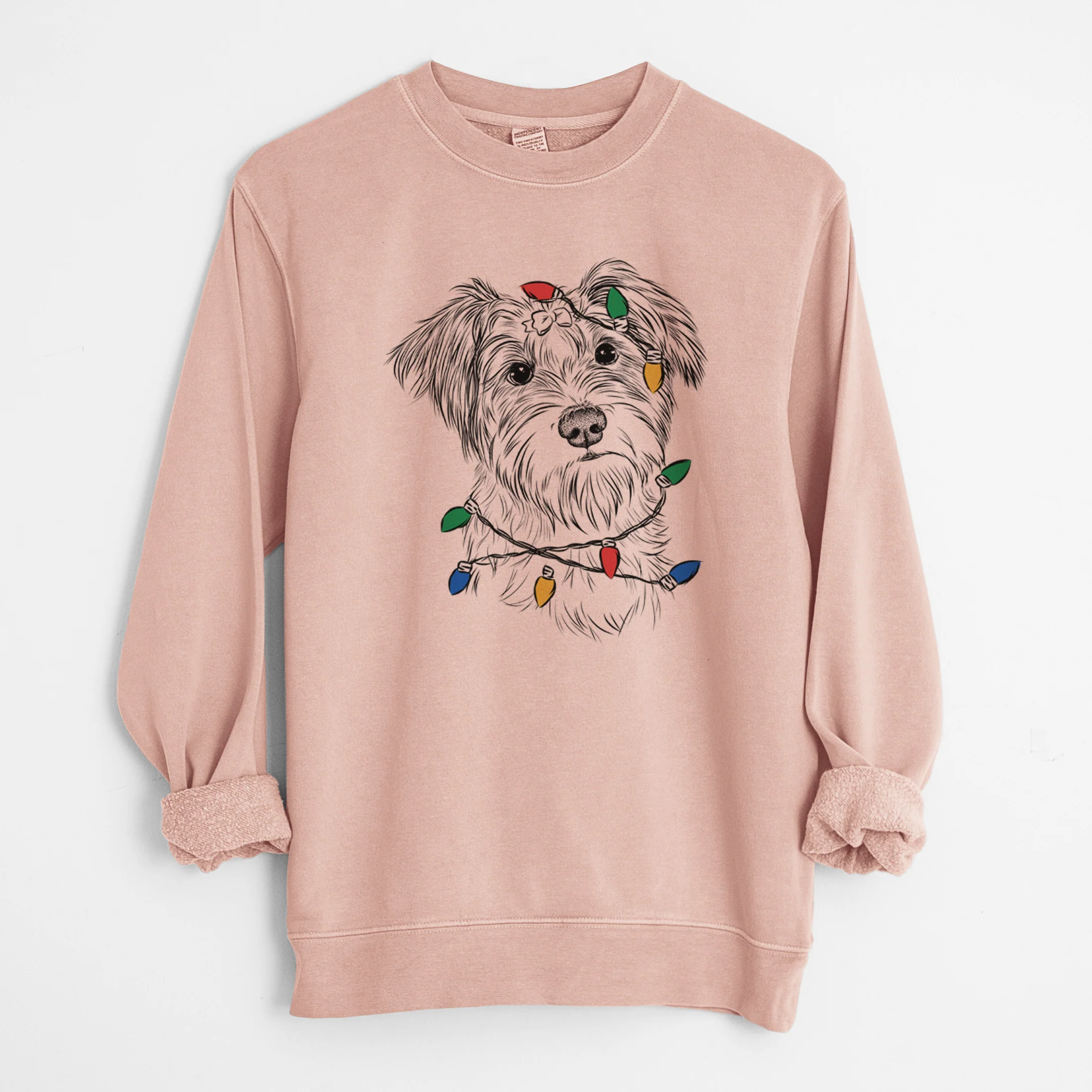 Christmas Lights Birdee the Schnauzer Mix - Unisex Pigment Dyed Crew Sweatshirt - Image 5