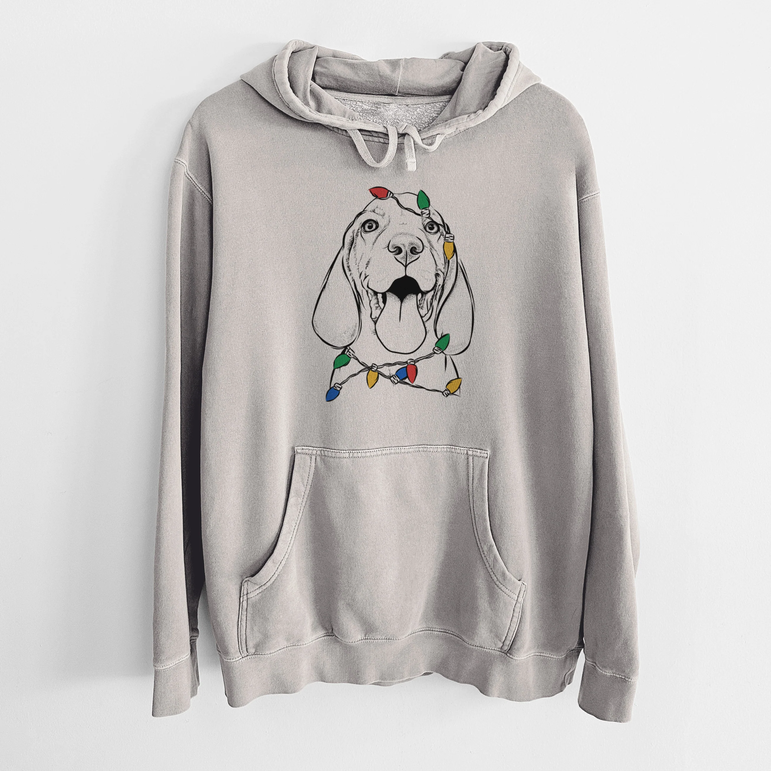 Christmas Lights Bodi the Vizsla - Unisex Pigment Dyed Hoodie - Image 5