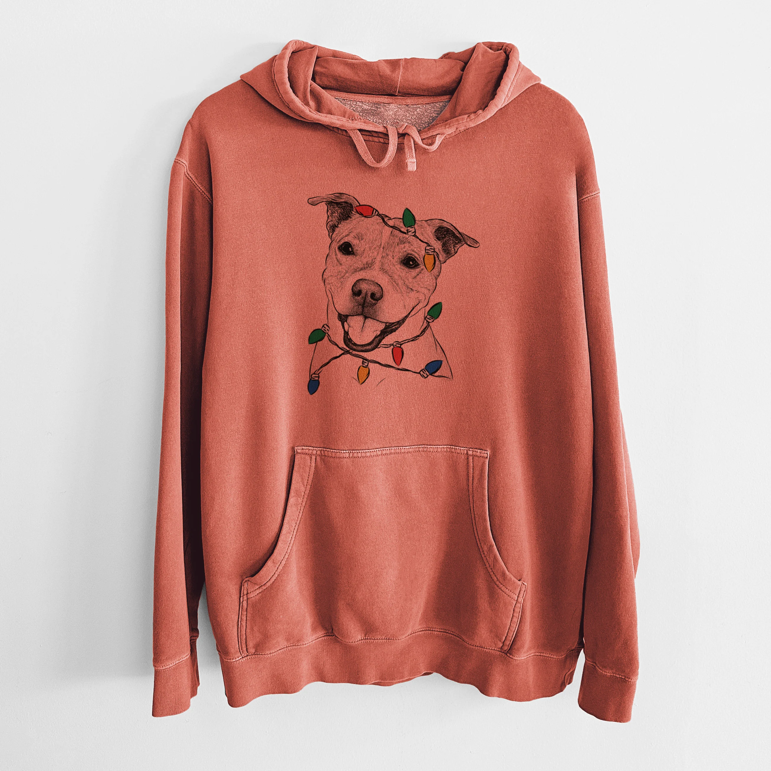 Christmas Lights BrookLyn the Staffordshire Bull Terrier - Unisex Pigment Dyed Hoodie - Image 7