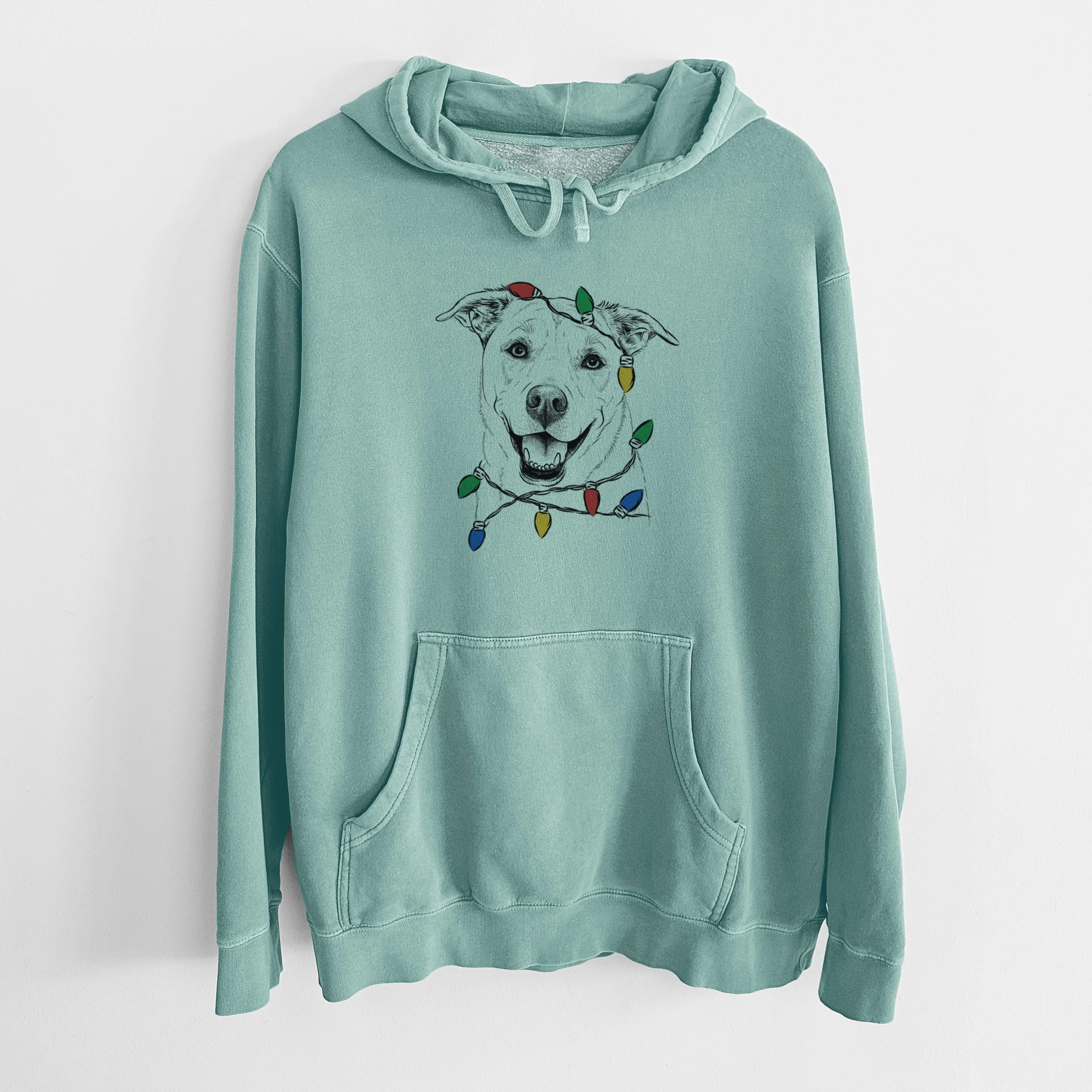 Christmas Lights Carl the Mixed Breed - Unisex Pigment Dyed Hoodie - Image 9
