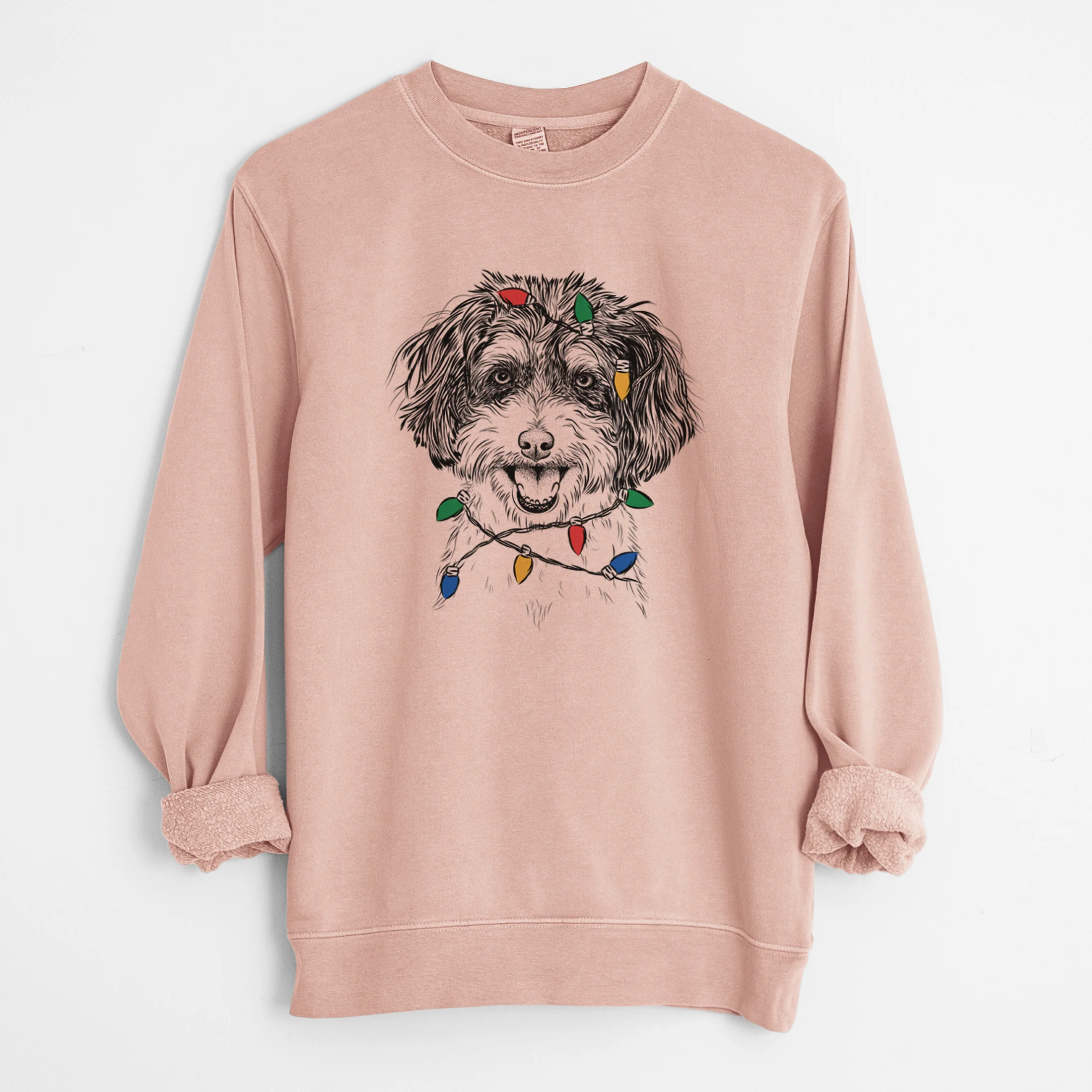 Christmas Lights Carlos the Cavapoo - Unisex Pigment Dyed Crew Sweatshirt - Image 7