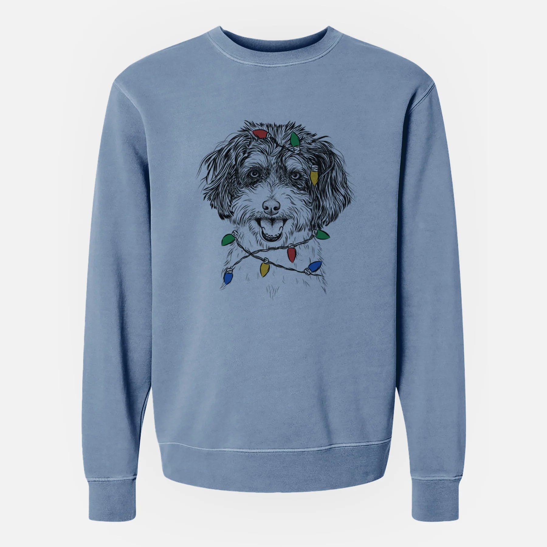 Christmas Lights Carlos the Cavapoo - Unisex Pigment Dyed Crew Sweatshirt - Image 8
