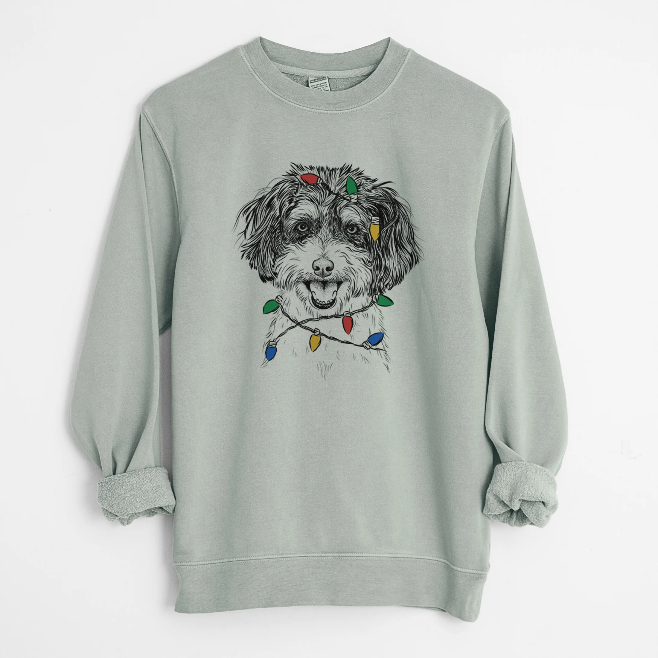 Christmas Lights Carlos the Cavapoo - Unisex Pigment Dyed Crew Sweatshirt - Image 9