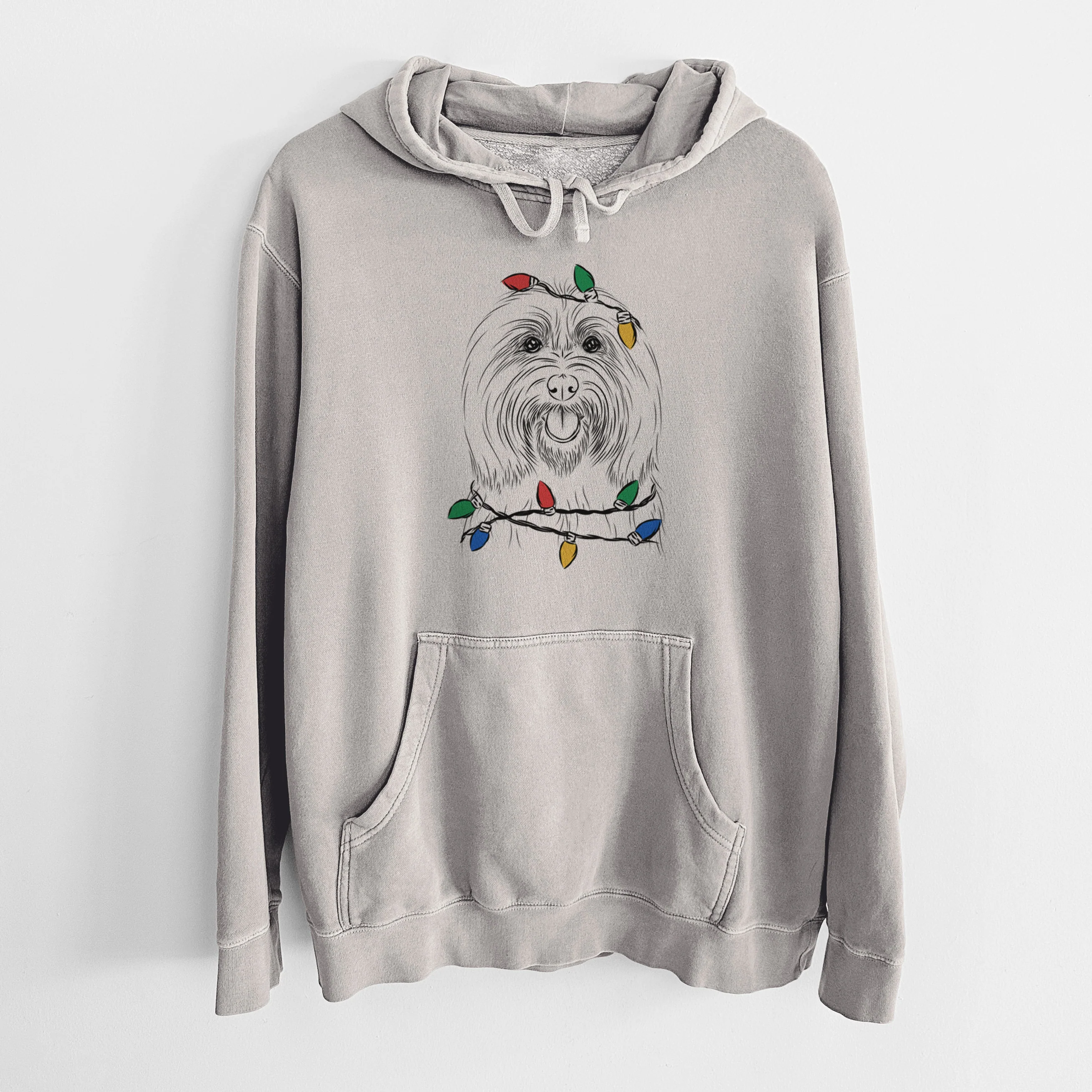 Christmas Lights Claude the Coton de Tulear - Unisex Pigment Dyed Hoodie - Image 5