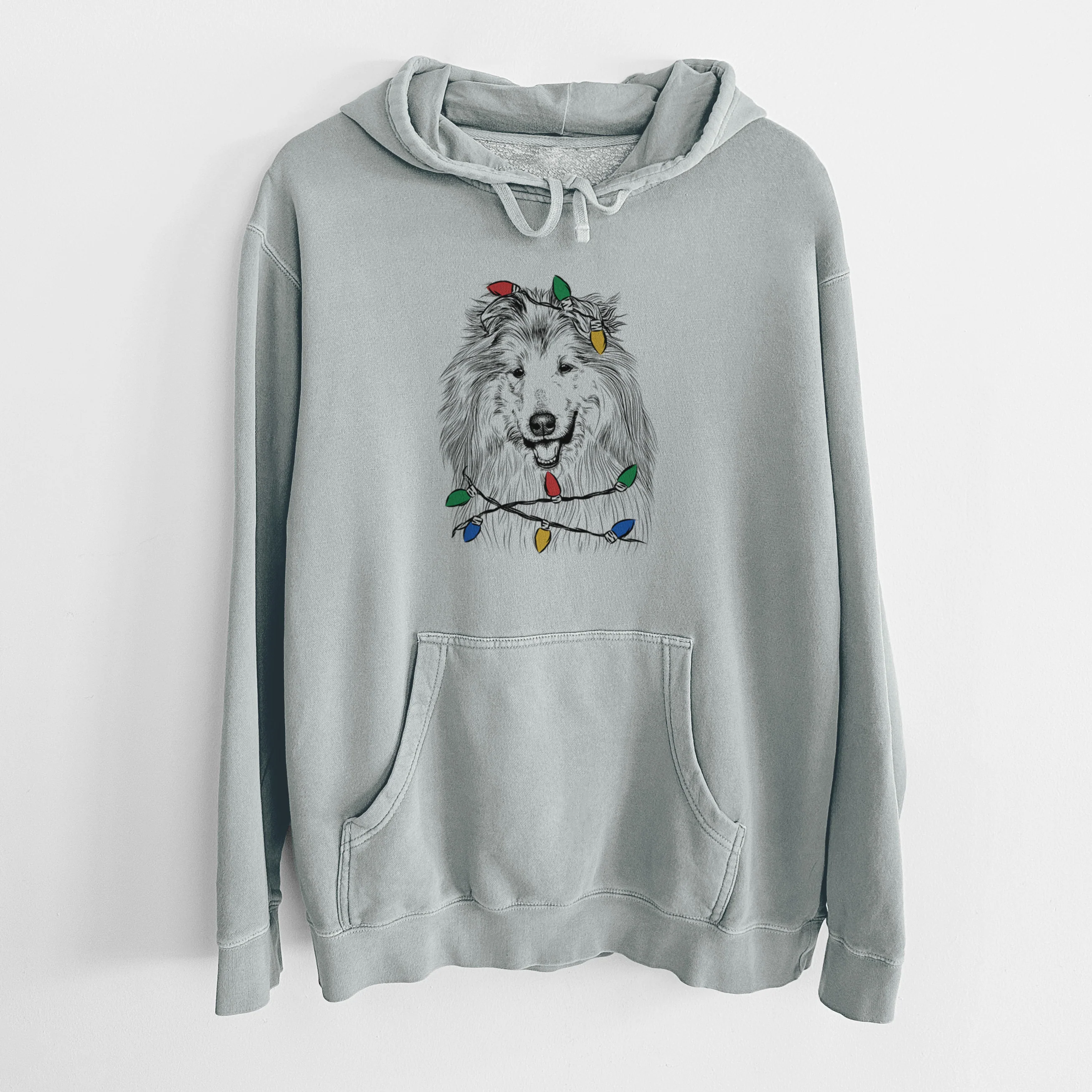 Christmas Lights Donnan the Rough Collie - Unisex Pigment Dyed Hoodie
