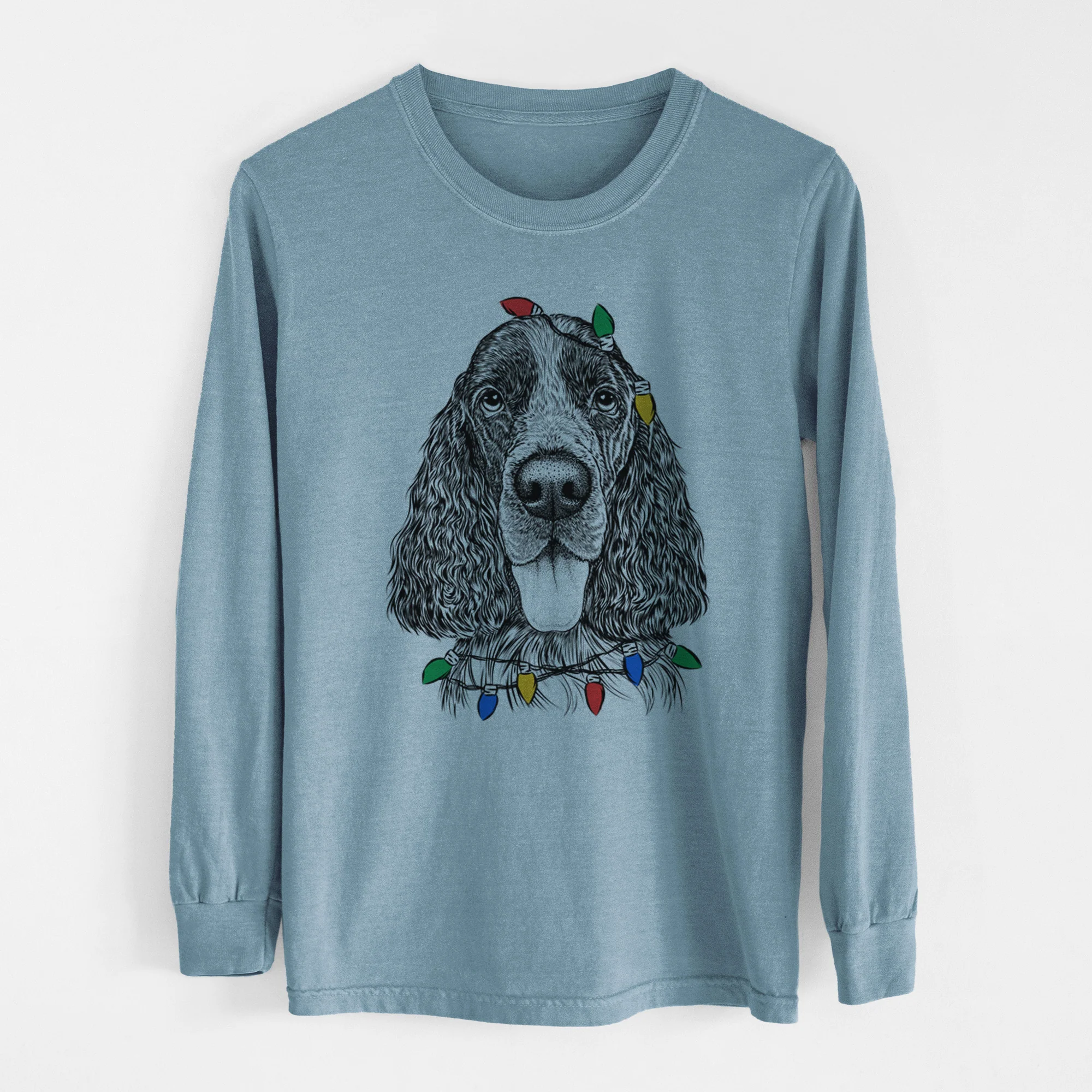 Christmas Lights Duke the English Springer Spaniel - Heavyweight 100% Cotton Long Sleeve - Image 7