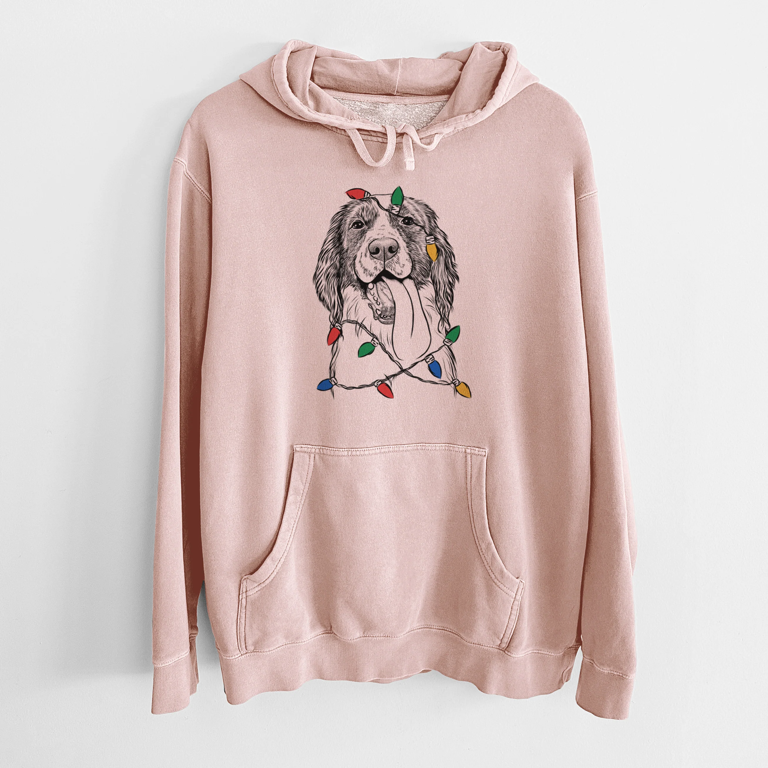 Christmas Lights Duke the English Springer Spaniel - Unisex Pigment Dyed Hoodie - Image 6
