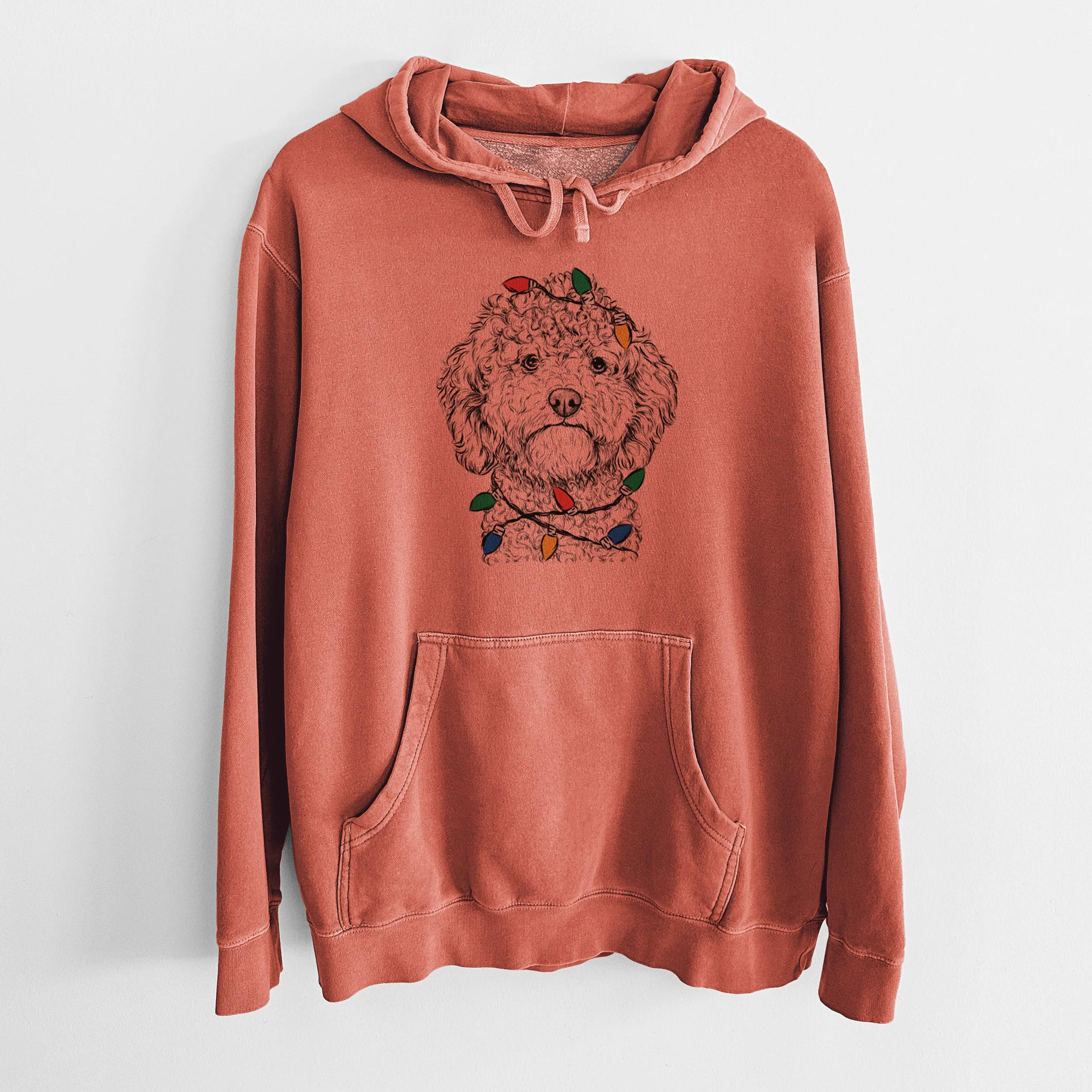 Christmas Lights Edgar the Shihpoo - Unisex Pigment Dyed Hoodie - Image 7