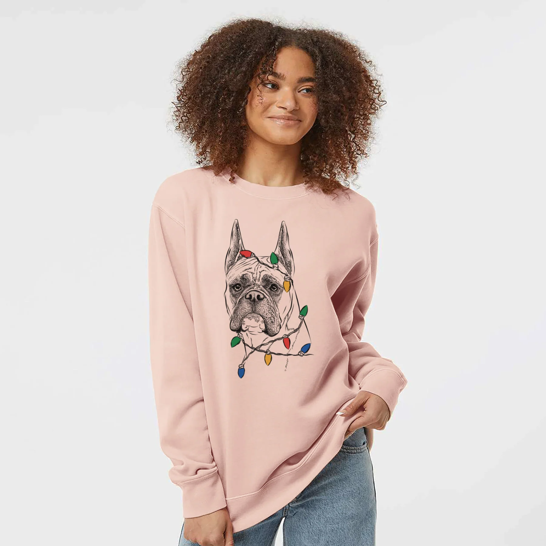 Christmas Lights Ezra the Boxer - Unisex Pigment Dyed Crew Sweatshirt - Image 4