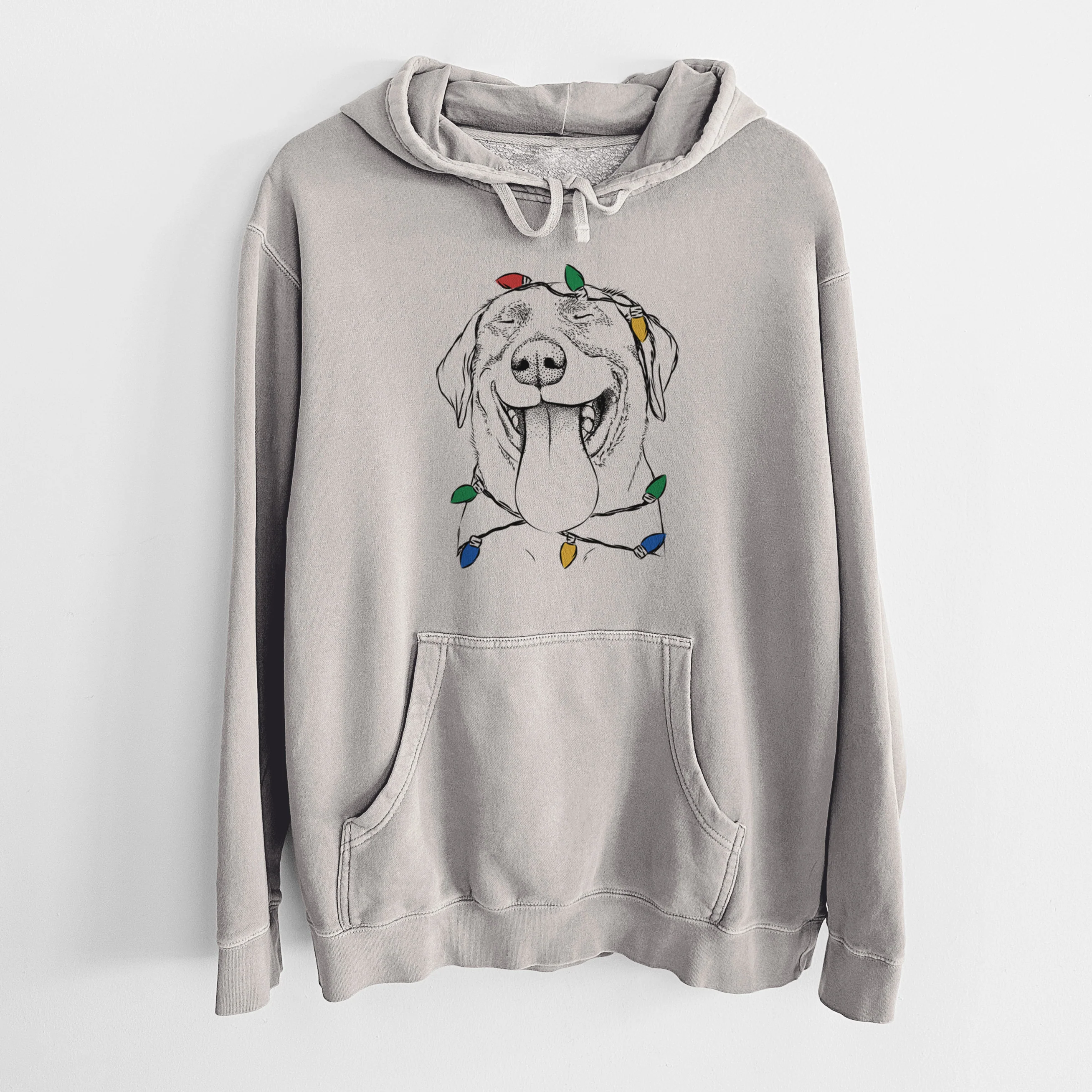 Christmas Lights Fig the Labrador Retriever - Unisex Pigment Dyed Hoodie - Image 5